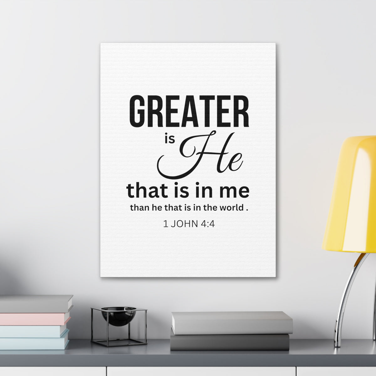 Scripture Walls 1 John 4:4 Greater is He Bible Verse Canvas Christian Wall Art Ready to Hang Unframed-Express Your Love Gifts