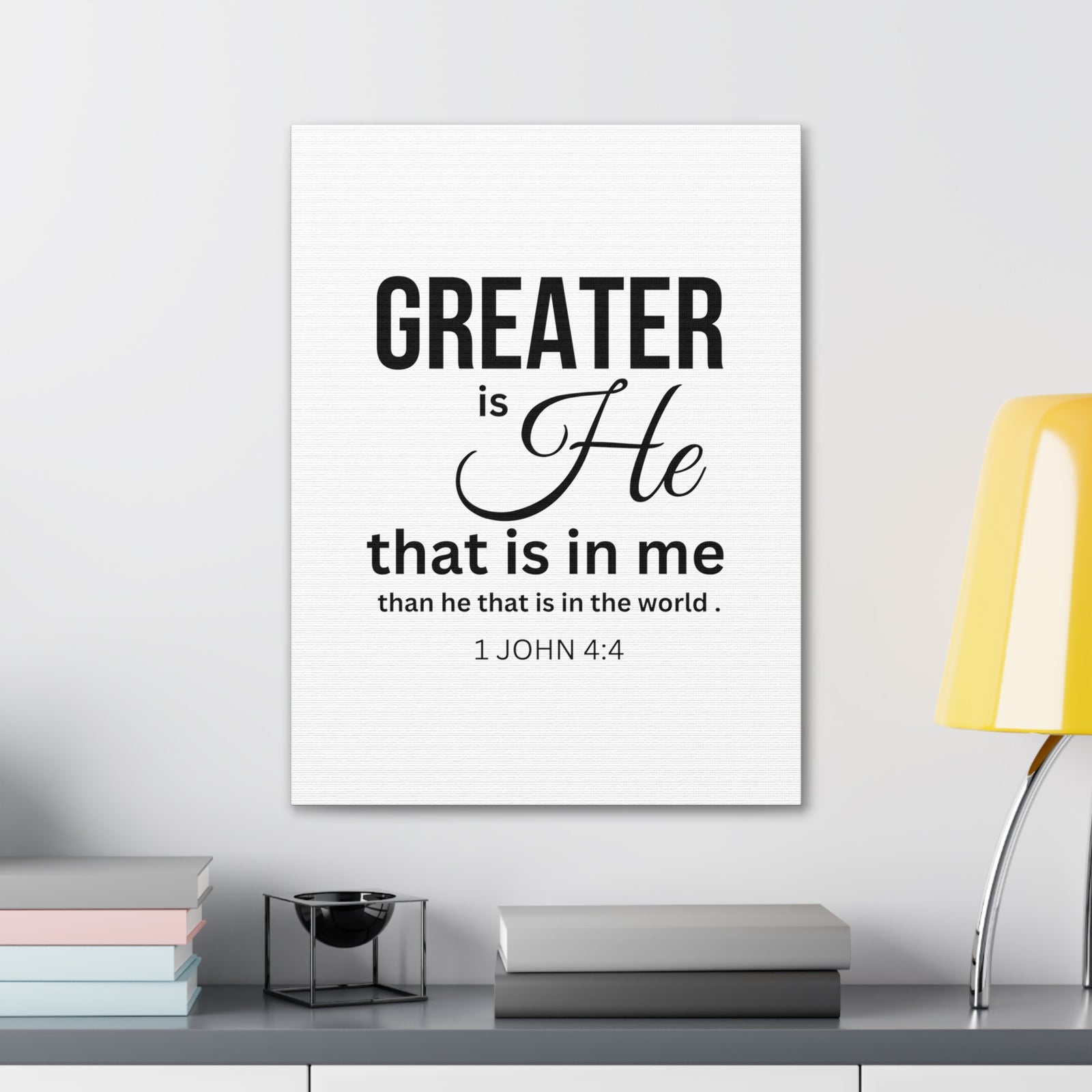 Scripture Walls 1 John 4:4 Greater is He Bible Verse Canvas Christian Wall Art Ready to Hang Unframed-Express Your Love Gifts