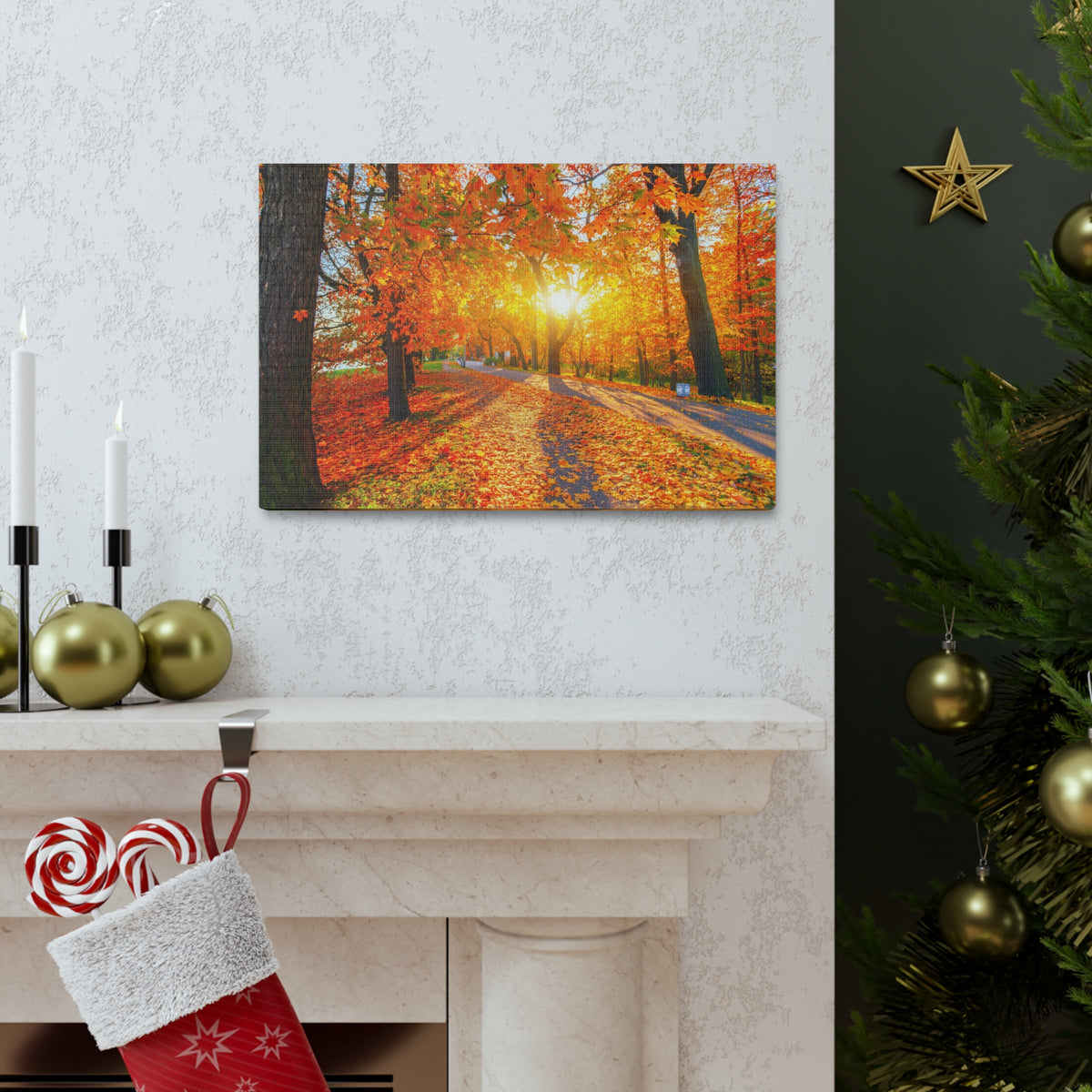 Autumn Forest Path Forest Floral Nature Photography Canvas Wall Art for Home Decor Ready-to-Hang-Express Your Love Gifts