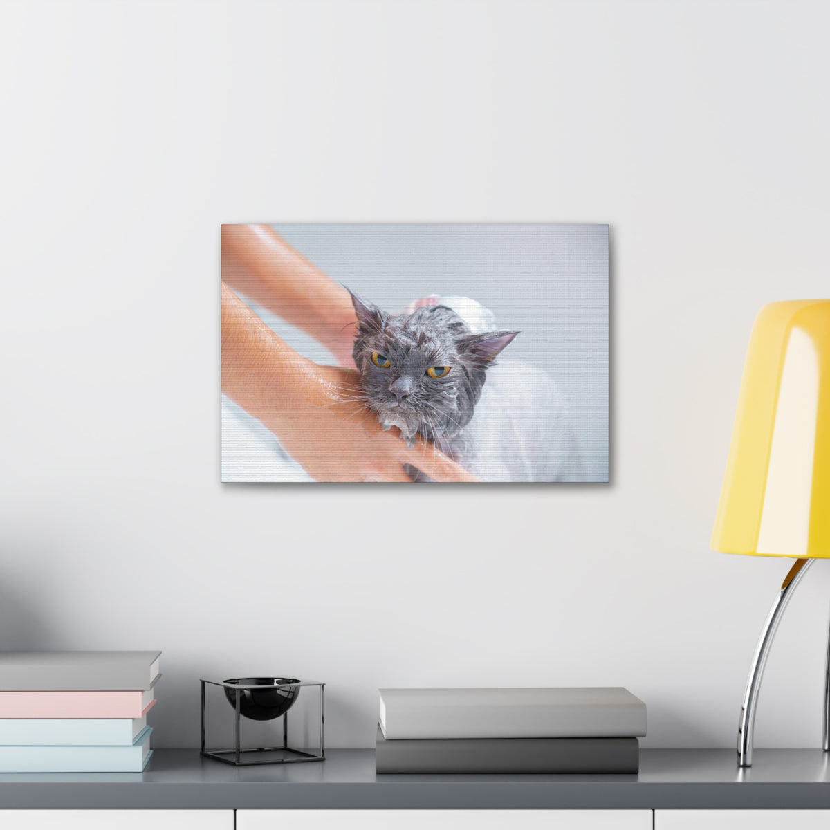 Cute Persian Cat Bath Canvas Wall Art for Home Decor Ready-to-Hang-Express Your Love Gifts