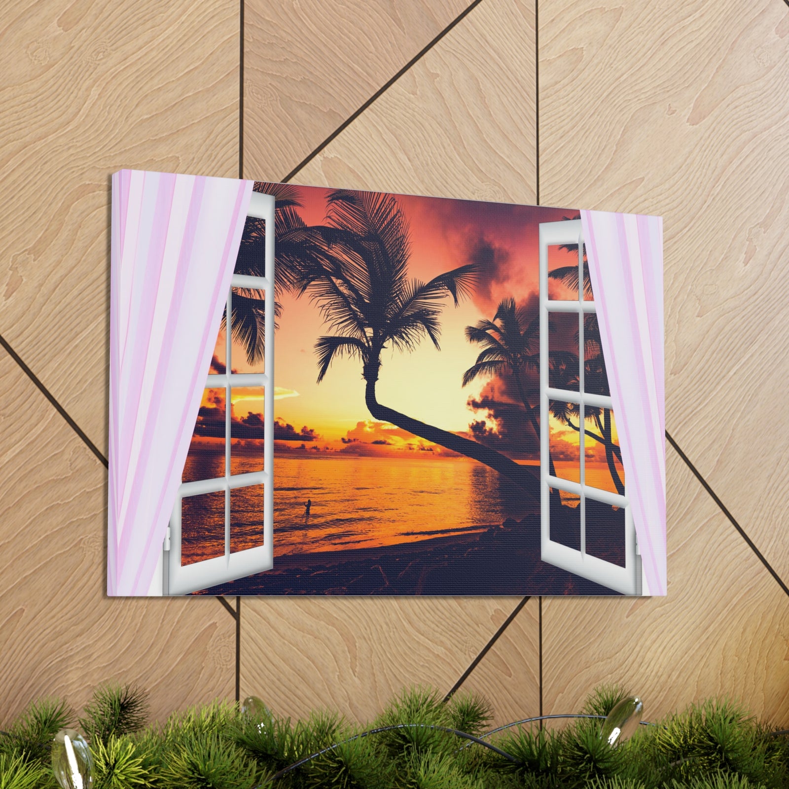 Window Open View Sea Sunset Sun In The Clouds Ocean Canvas Wall Art for Home Decor Ready-to-Hang-Express Your Love Gifts