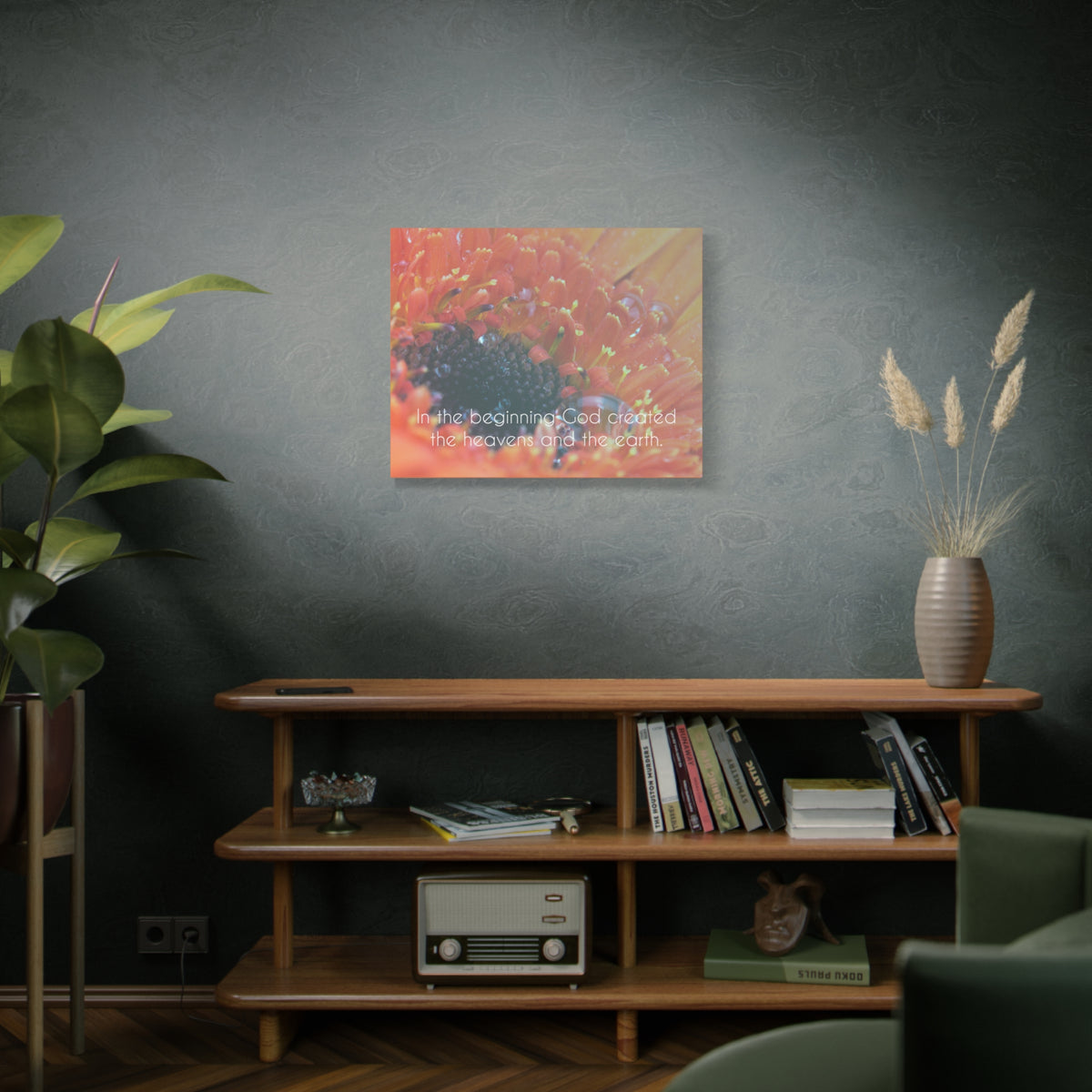Scripture Canvas The Heavens And The Earth Genesis 1:1 Christian Wall Art Bible Verse Print Ready to Hang-Express Your Love Gifts