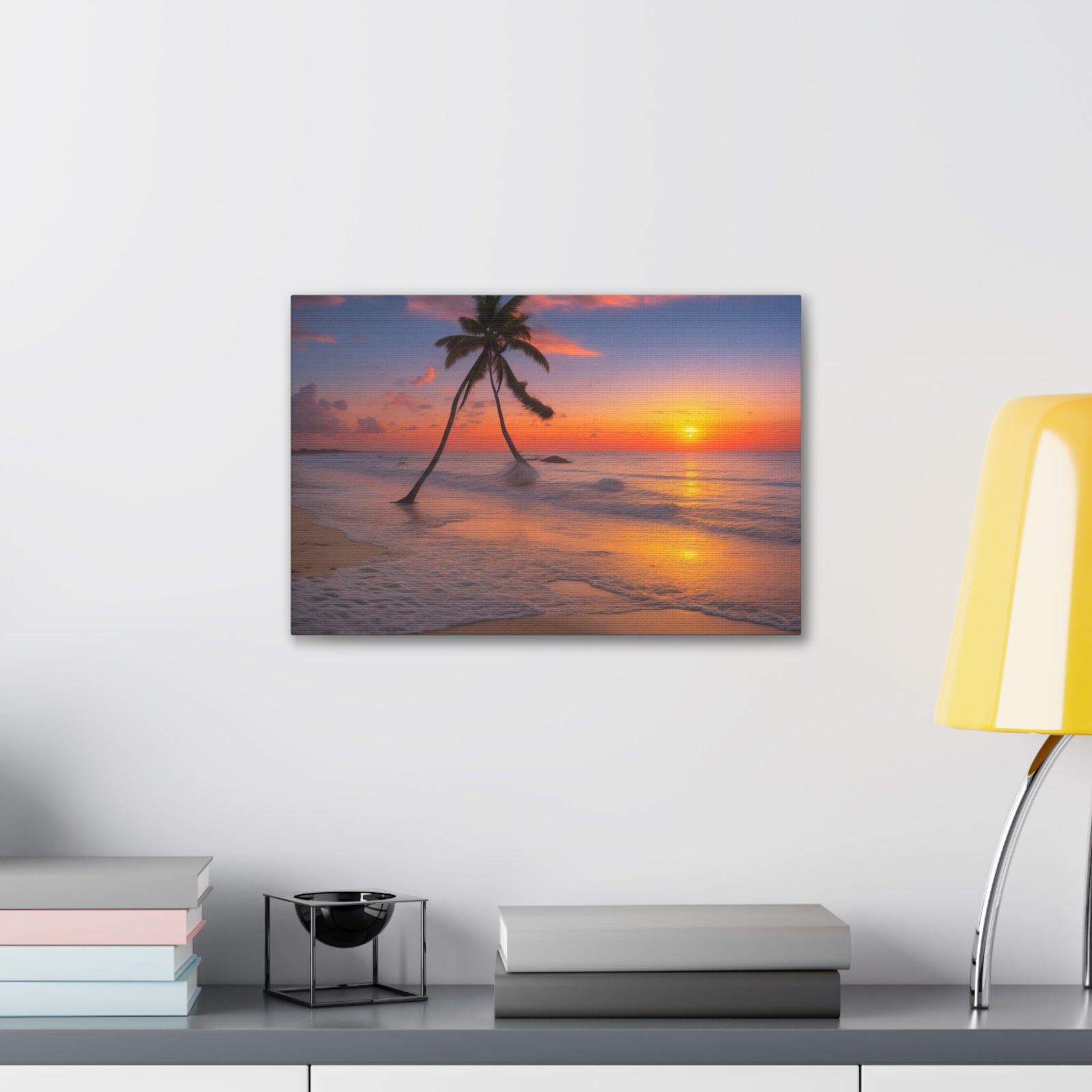Sunset Beach With Palm Trees Ocean Canvas Wall Art for Home Decor Ready-to-Hang-Express Your Love Gifts