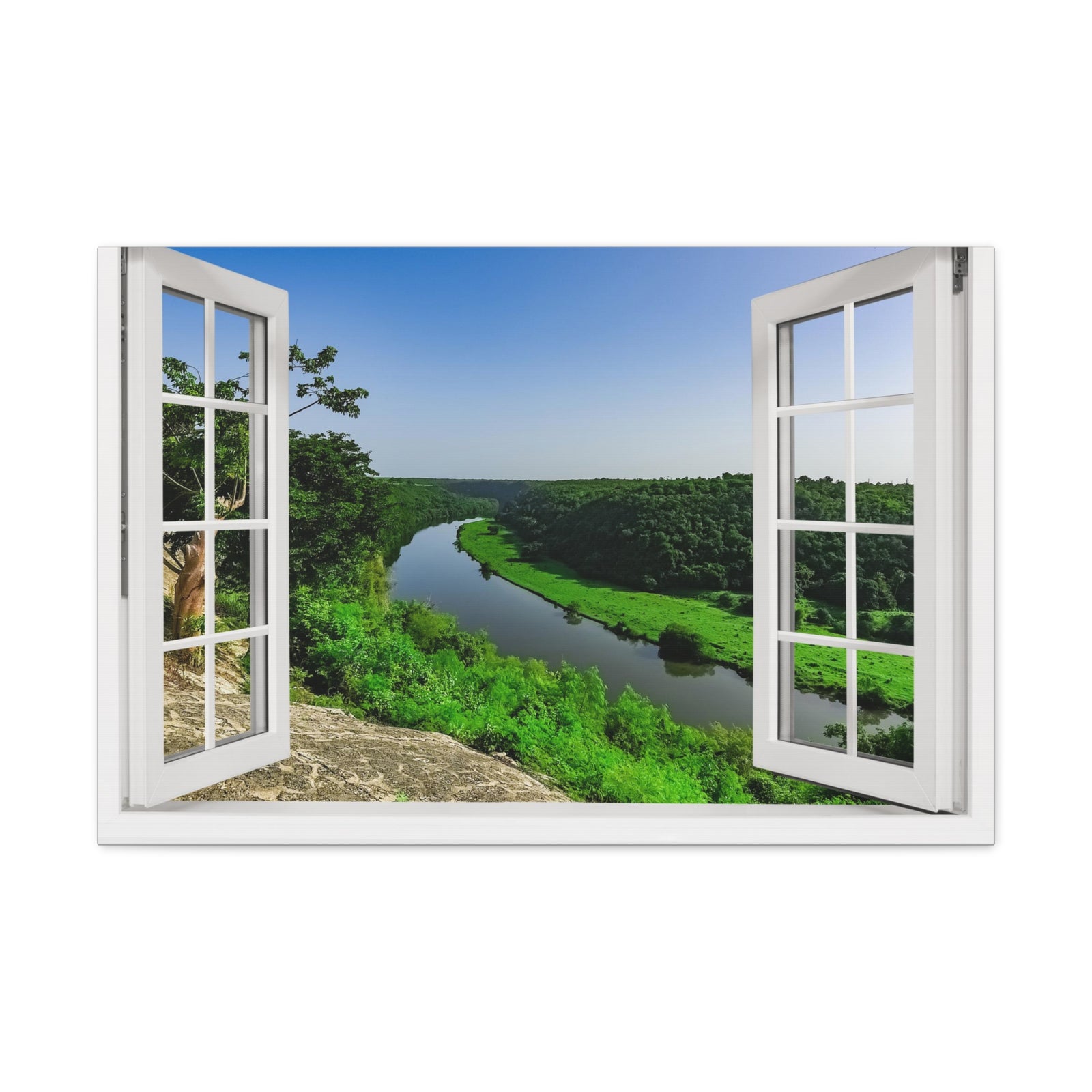 Canvas Print Wall Art Window River View Nature Photography Realism Scenic Landscape Colorful Multicolor for Home Decor Ready to Hang-Express Your Love Gifts