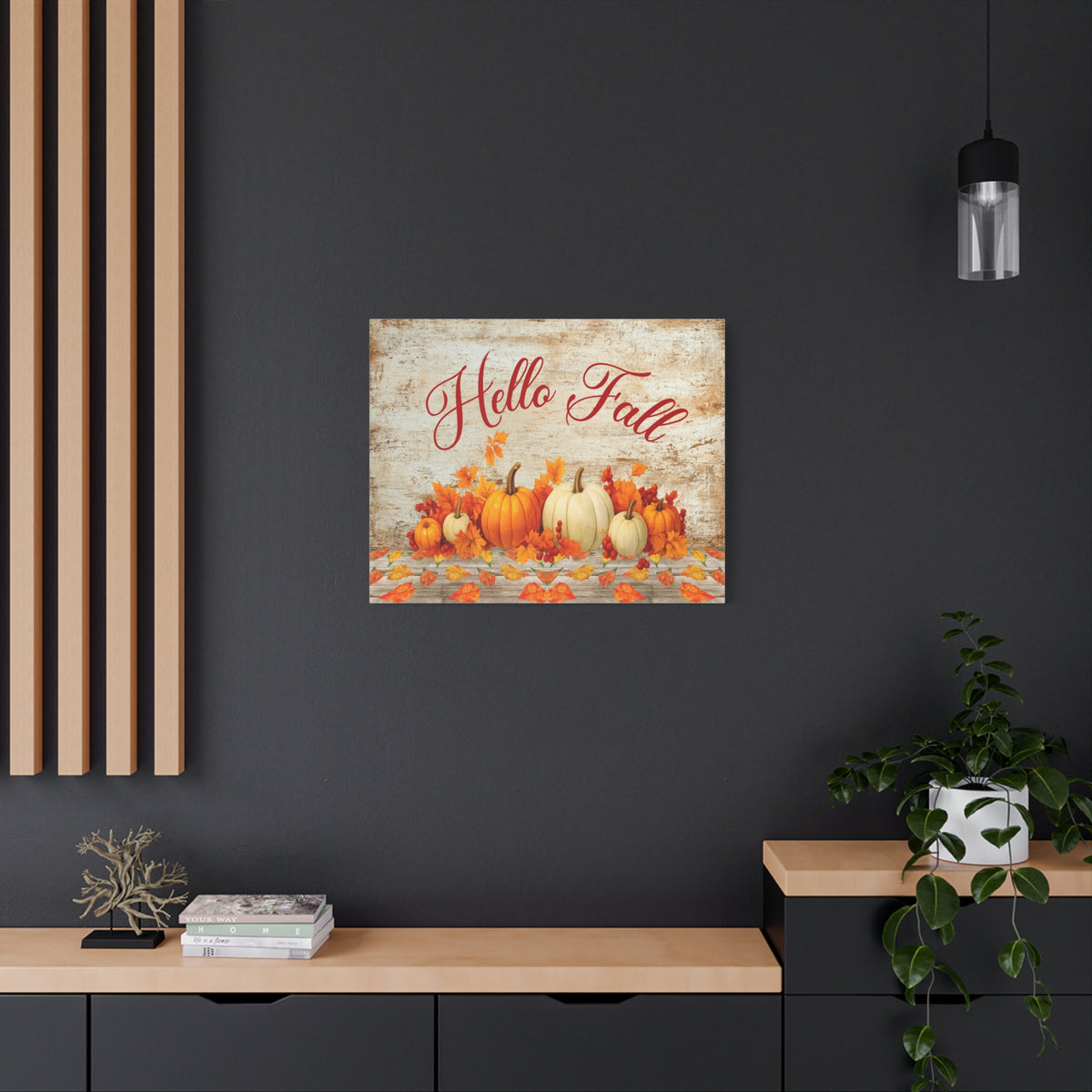 Hello Fall Pumpkin Canvas Wall Art – Rustic Autumn Farmhouse Decor-Express Your Love Gifts