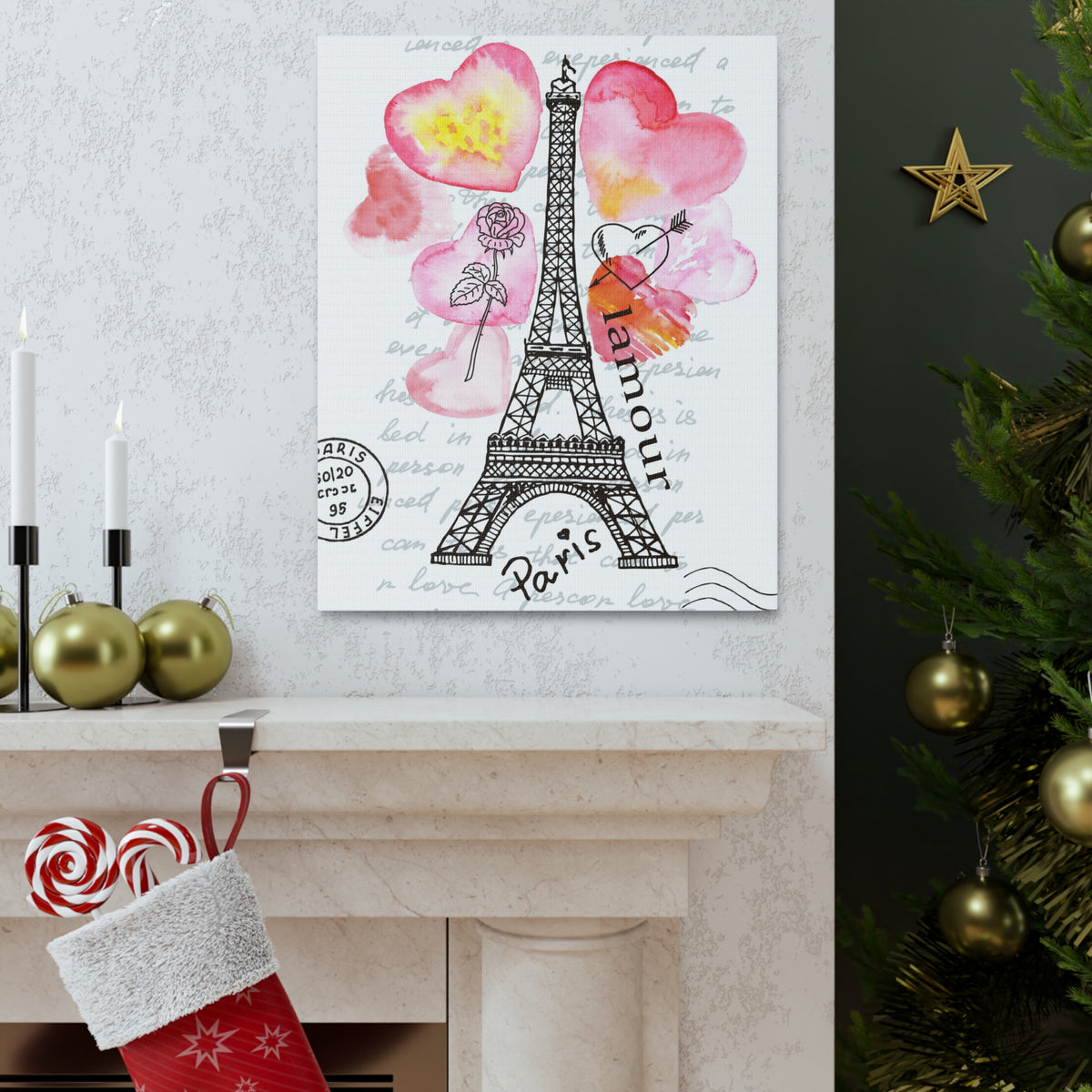 Pink Heart Eiffel Tower Paris France Canvas Artwork High-Quality Breathtaking French City for Home Decor Ready to Hang-Express Your Love Gifts