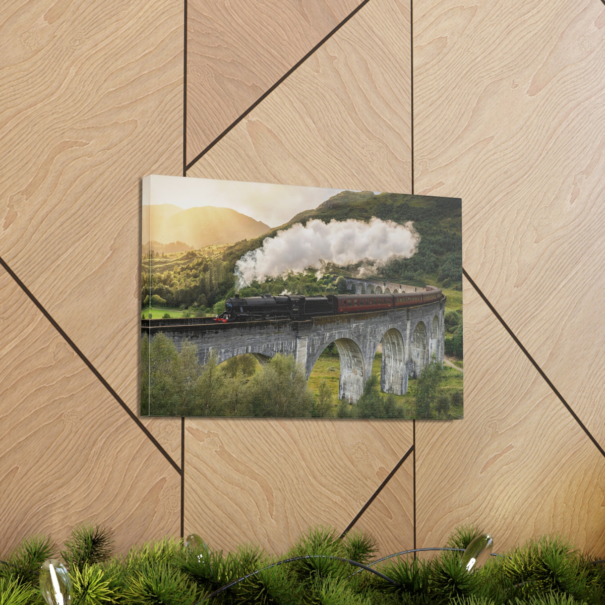 Steam Train Running On Scottish Highlands Modern Multicolor Scenic Nature Photography Canvas Home Office Decor Ready to Hang-Express Your Love Gifts