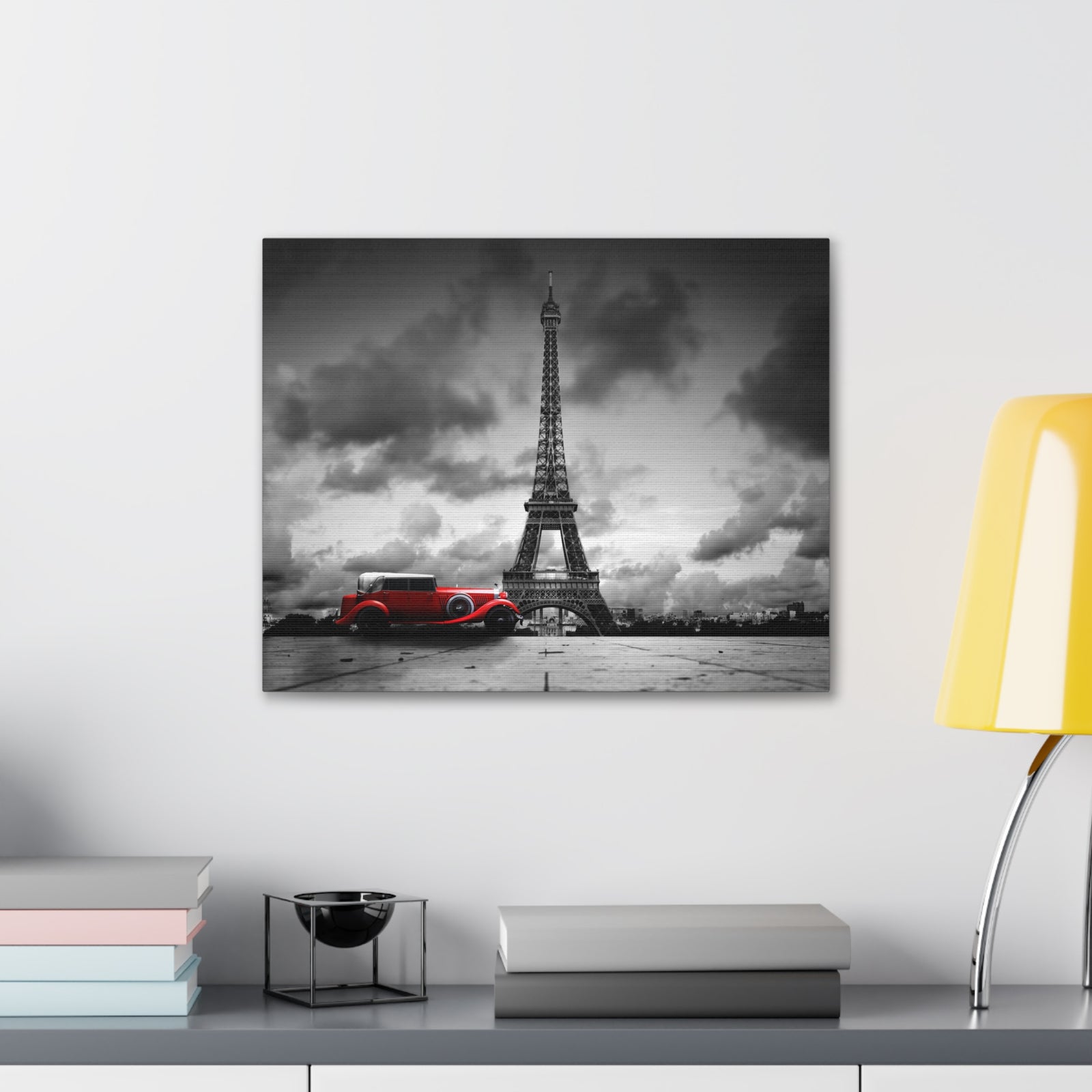 Eiffel Tower Skyline Black White Rain Red Umbrella Canvas Artwork High-Quality Breathtaking Stunning Cityscape for Home Decor Ready to Hang-Express Your Love Gifts