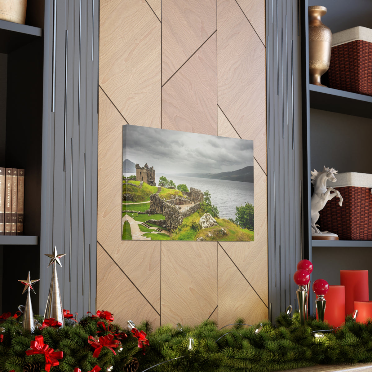 Loch Ness Scotland Modern Ruins of Urquhart Castle Multicolor Scenic Nature Photography Canvas Home Office Decor Ready to Hang-Express Your Love Gifts