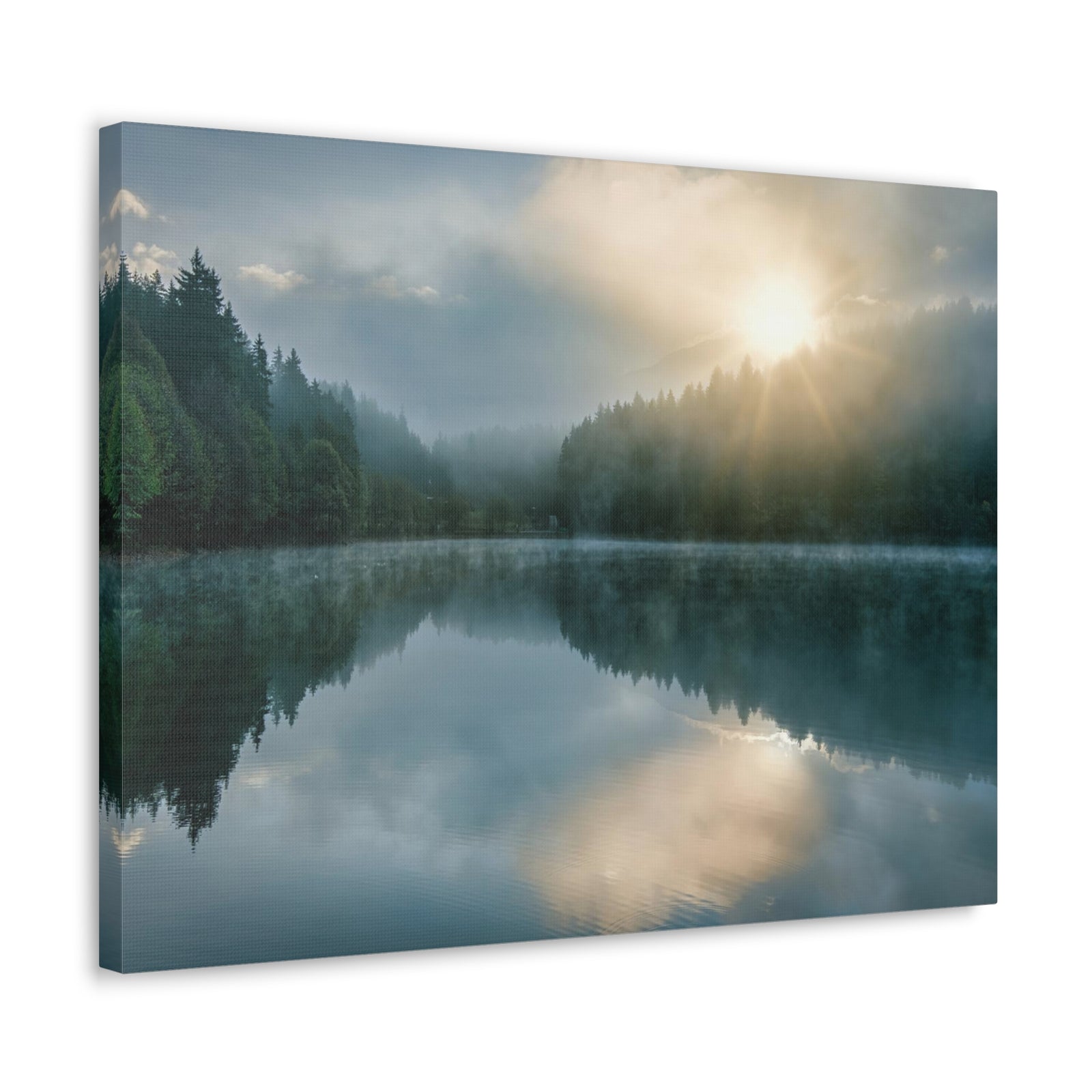 Sunset Teal Forest Lake Nature Wilderness Photography Canvas Wall Art for Home Decor Ready-to-Hang-Express Your Love Gifts
