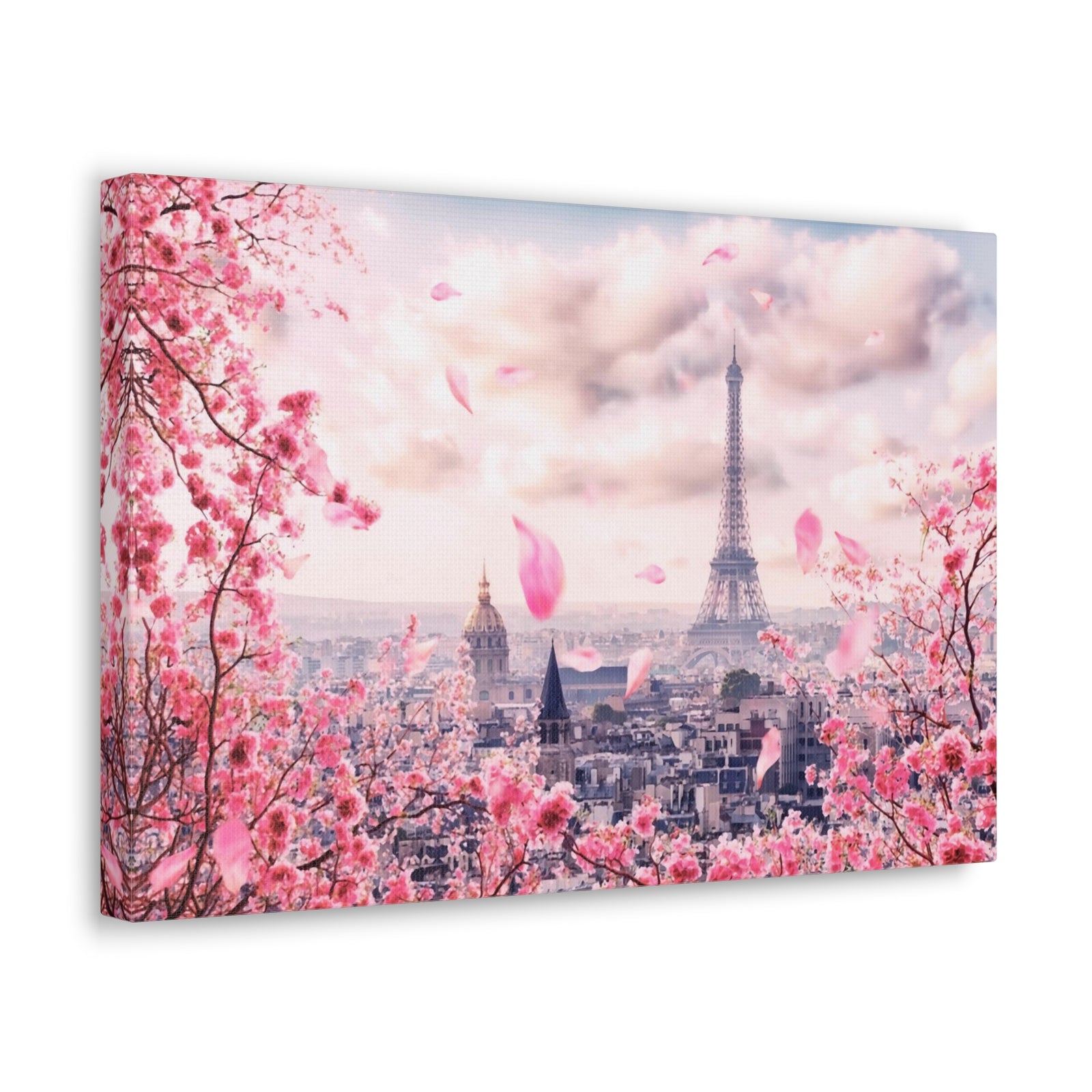Paris Pink Tree Eiffel Tower France Canvas Artwork High-Quality Breathtaking French City for Home Decor Ready to Hang-Express Your Love Gifts