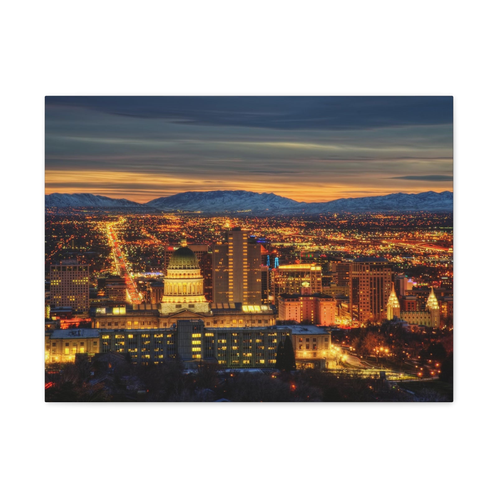 Salt Lake City Night Skyline Canvas Artwork High-Quality Breathtaking Stunning Cityscape for Home Decor Ready to Hang-Express Your Love Gifts