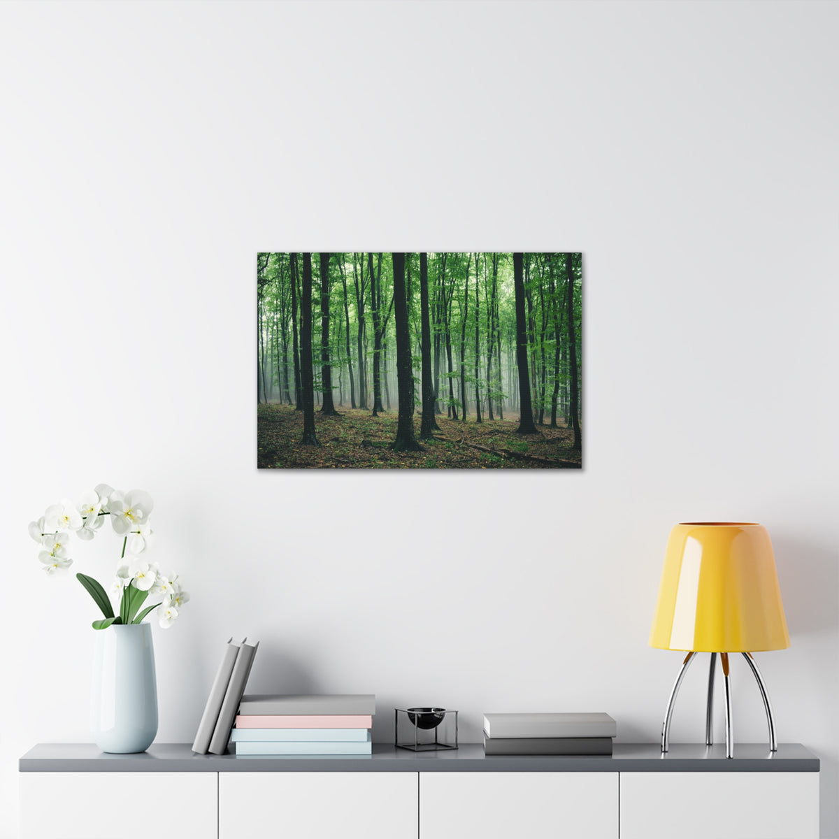 Misty Green Pine Tree Forest Nature Wilderness Photography Canvas Wall Art for Home Decor Ready-to-Hang-Express Your Love Gifts