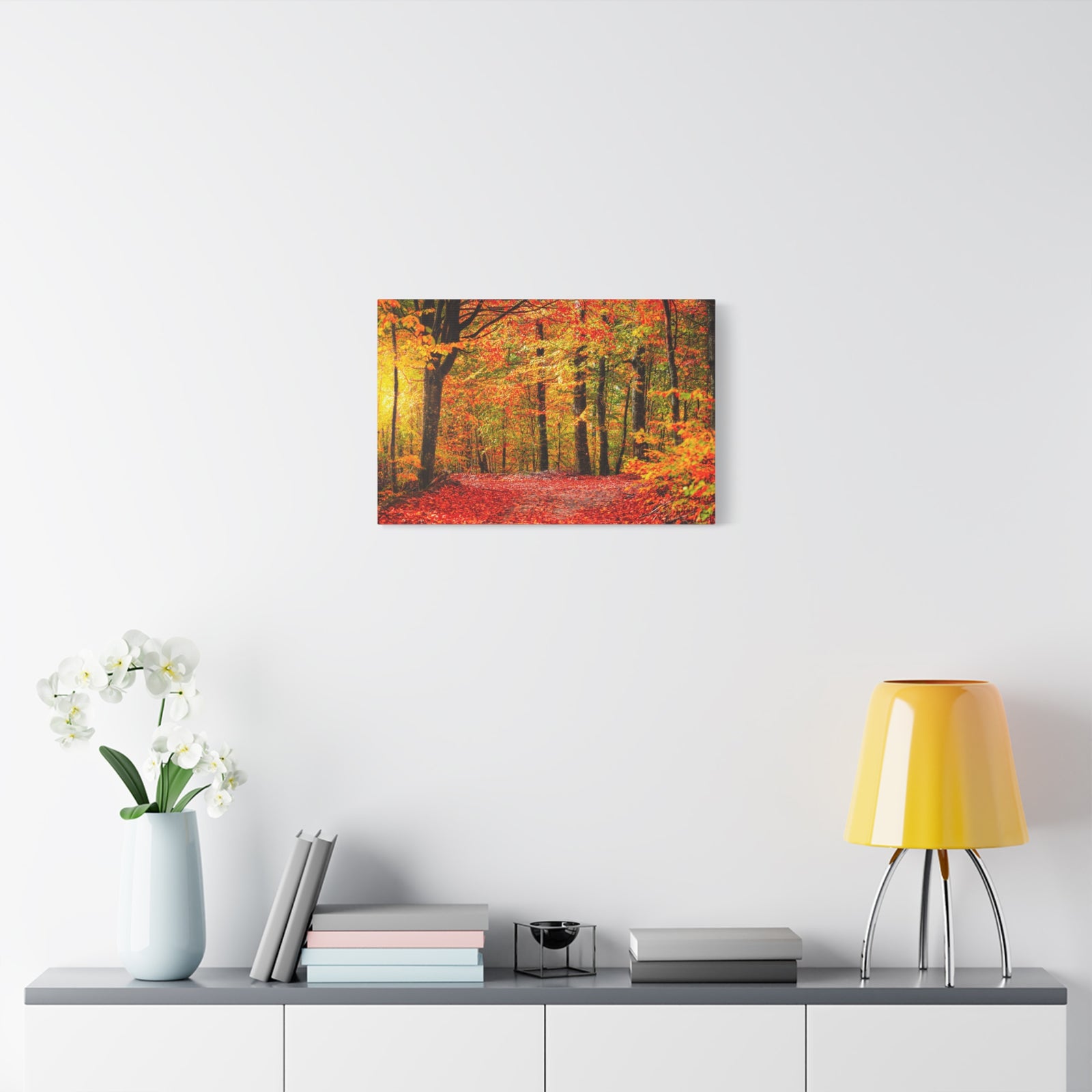 Autumn Forest Orange Leave Tree Nature Wilderness Photography Canvas Wall Art for Home Decor Ready-to-Hang-Express Your Love Gifts