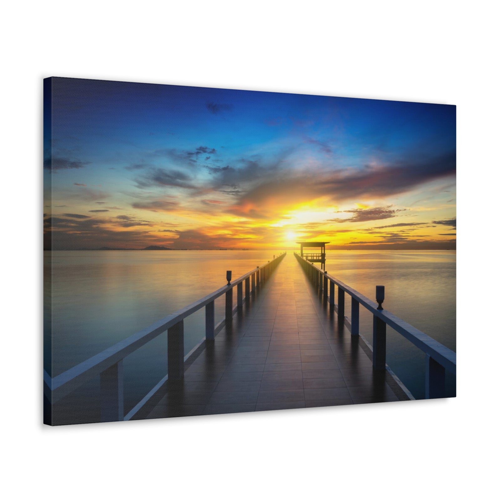 Sunset Beach Pier Nature Wilderness Photography Canvas Wall Art for Home Decor Ready-to-Hang-Express Your Love Gifts