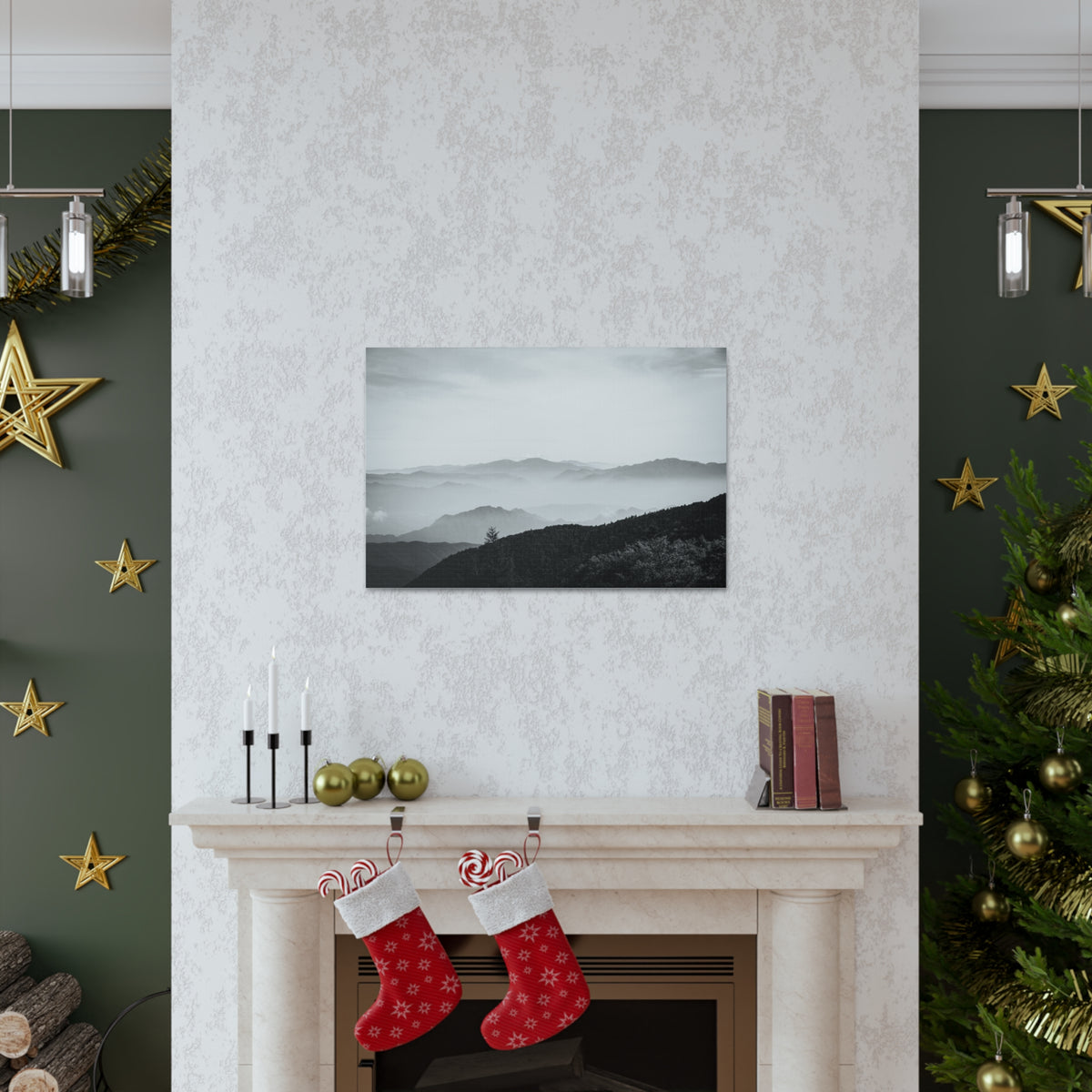 Misty Mountains Forest Nature Wilderness Photography Canvas Wall Art for Home Decor Ready-to-Hang-Express Your Love Gifts