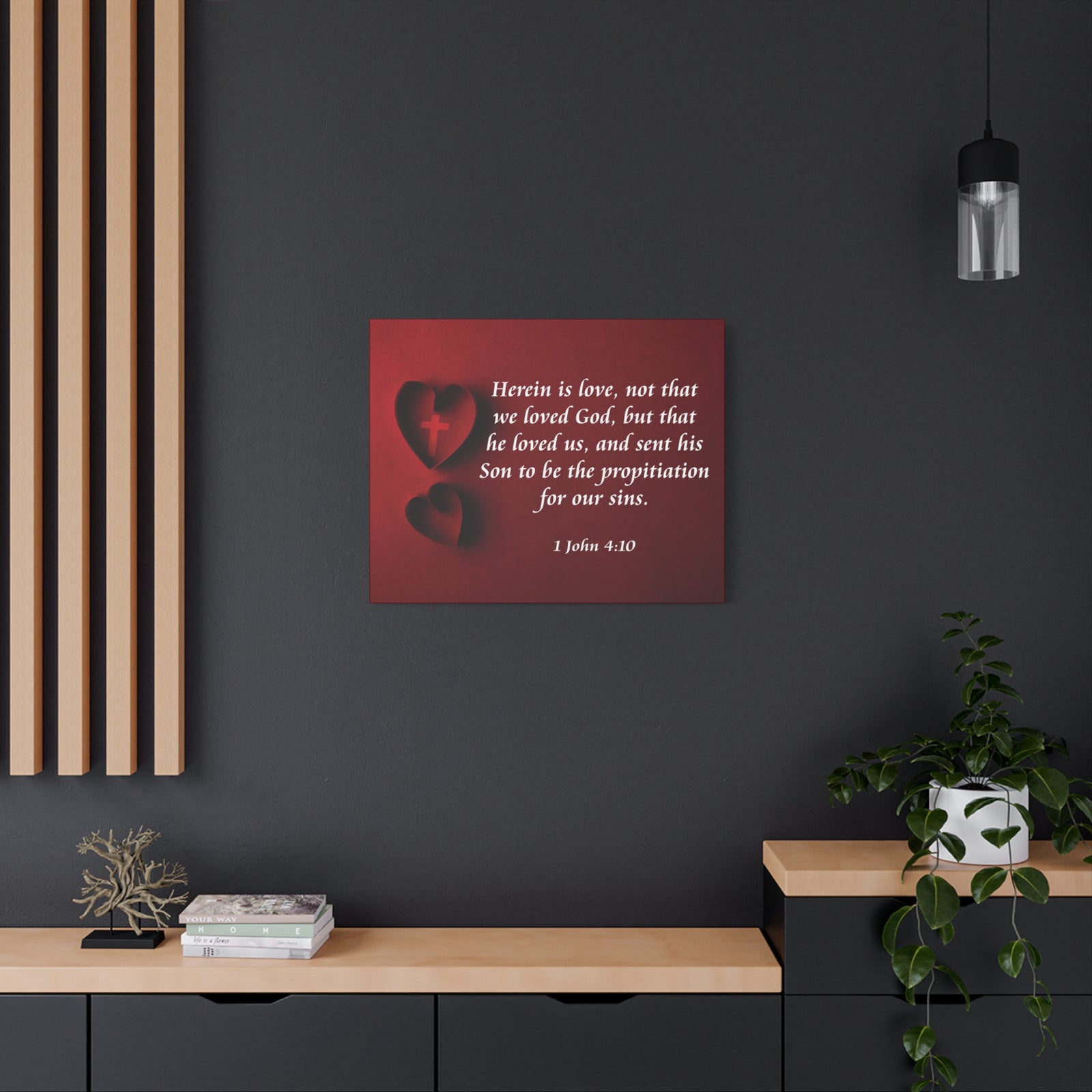 Bible Verse Canvas Herein is Love 1 John 4:10 Christian Home Décor Wall Art Scripture Ready to Hang Faith Print-Express Your Love Gifts