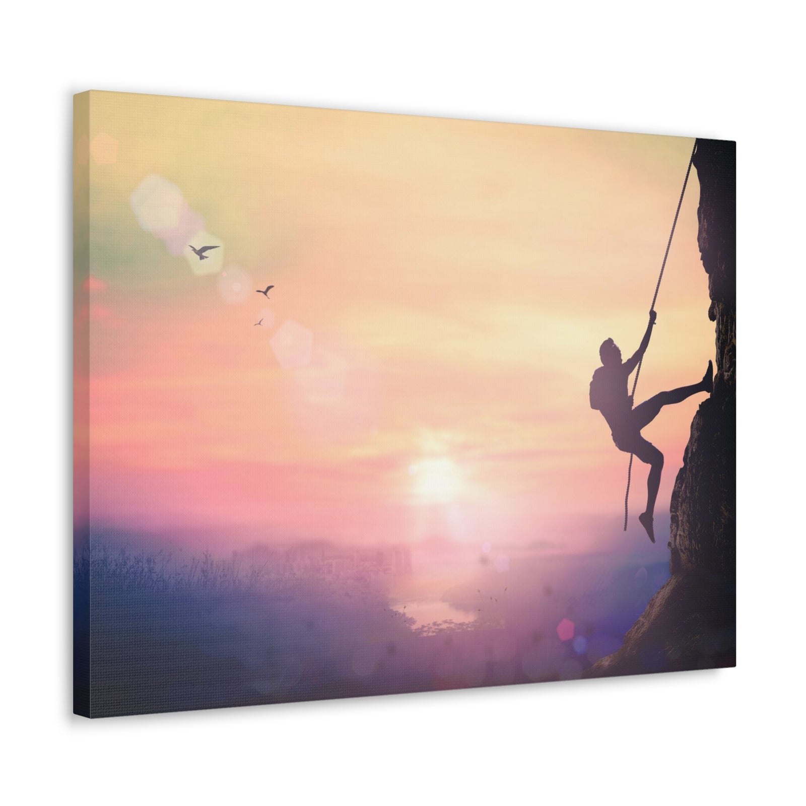 Man Climbing High Mountain Nature Wilderness Photography Canvas Wall Art for Home Decor Ready-to-Hang-Express Your Love Gifts