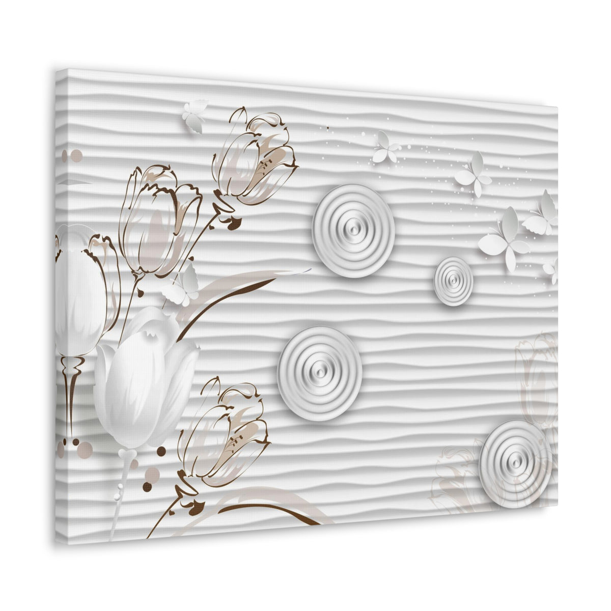3D White And Beige Tulips White Paper Butterflies Flower Canvas Wall Art for Home Decor Ready-to-Hang-Express Your Love Gifts