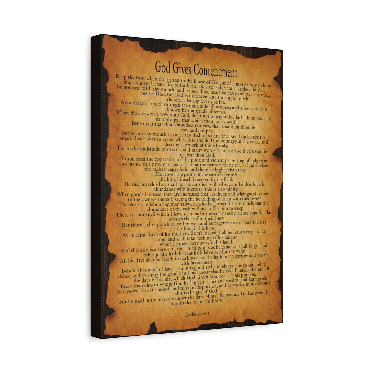 Scripture Walls God Gives Contentment Ecclesiastes 5 Gold Brown Bible Verse Canvas Christian Wall Art Ready to Hang-Express Your Love Gifts