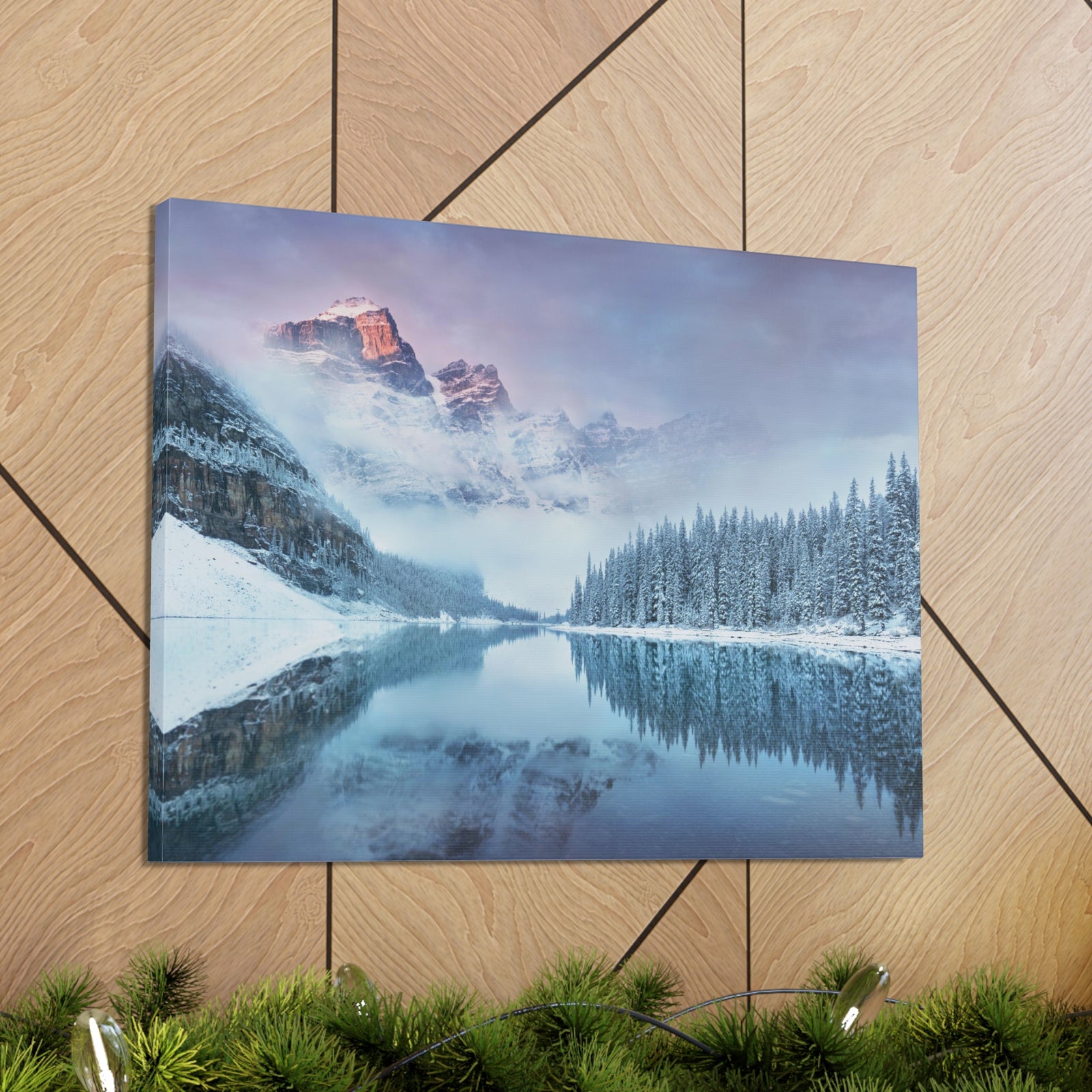 Mountain Winter Lake Pine Tree Nature Wilderness Photography Canvas Wall Art for Home Decor Ready-to-Hang-Express Your Love Gifts