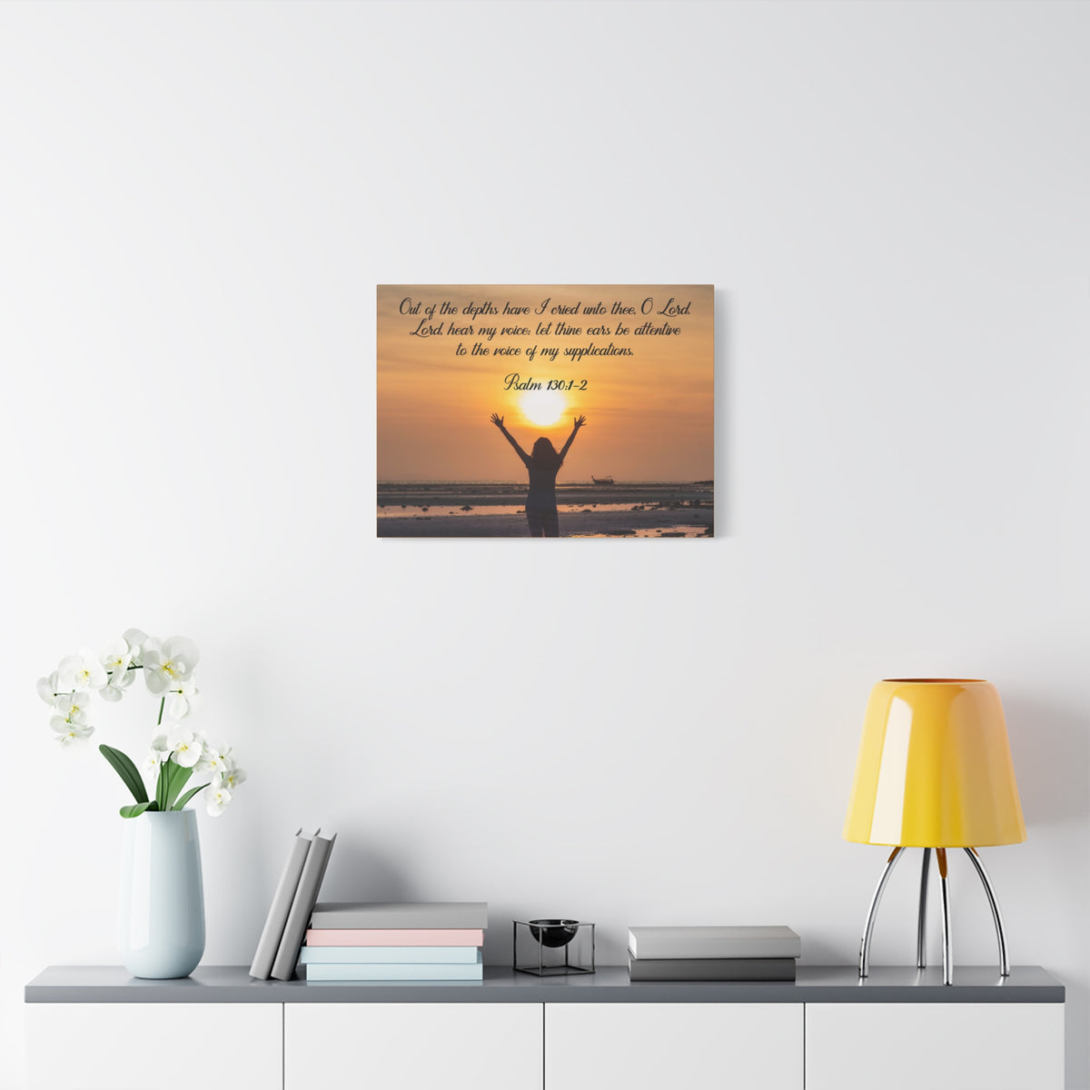 Bible Verse Canvas Out of The Depths Psalm 130:1-2 Christian Home Décor Wall Art Scripture Ready to Hang Faith Print-Express Your Love Gifts