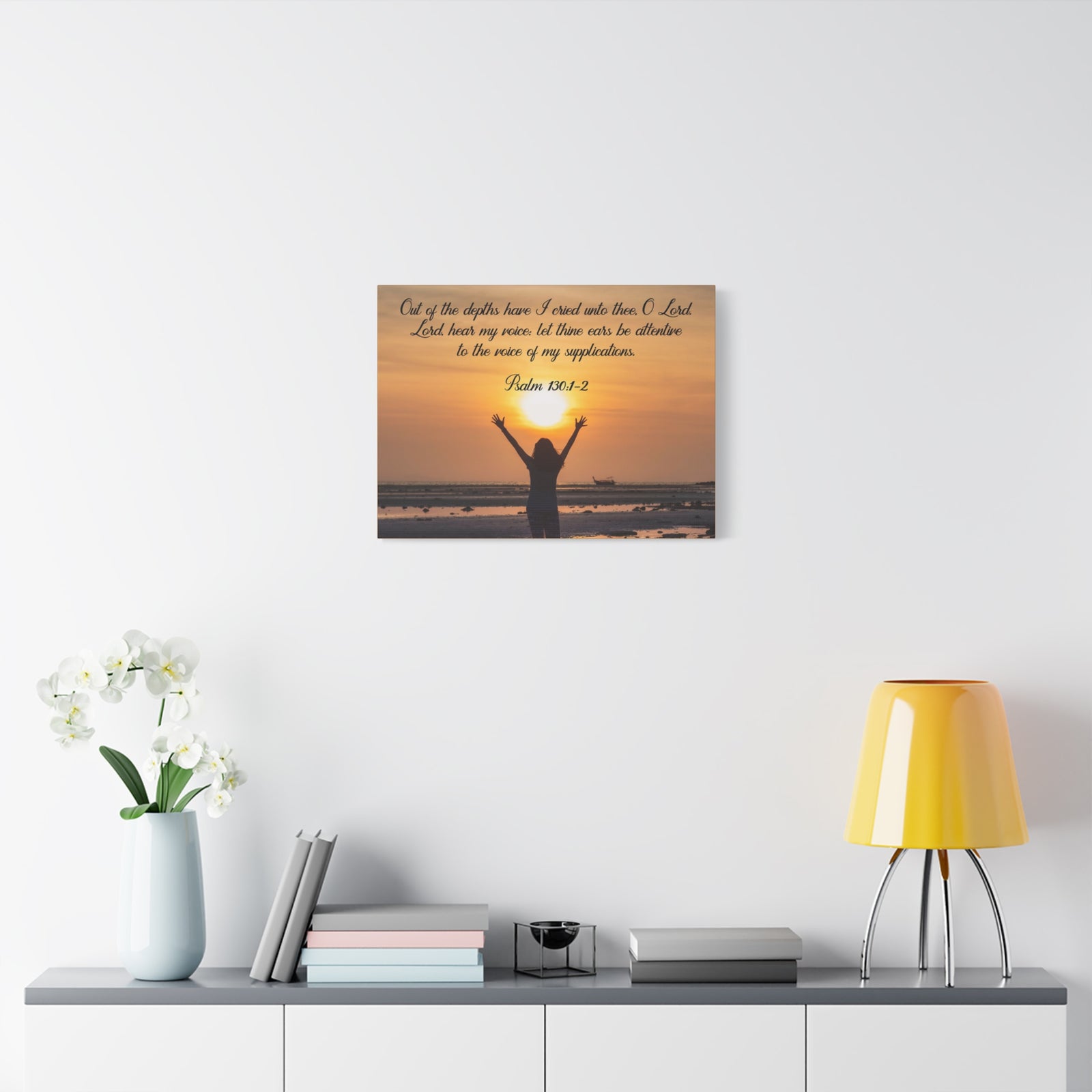 Bible Verse Canvas Out of The Depths Psalm 130:1-2 Christian Home Décor Wall Art Scripture Ready to Hang Faith Print-Express Your Love Gifts