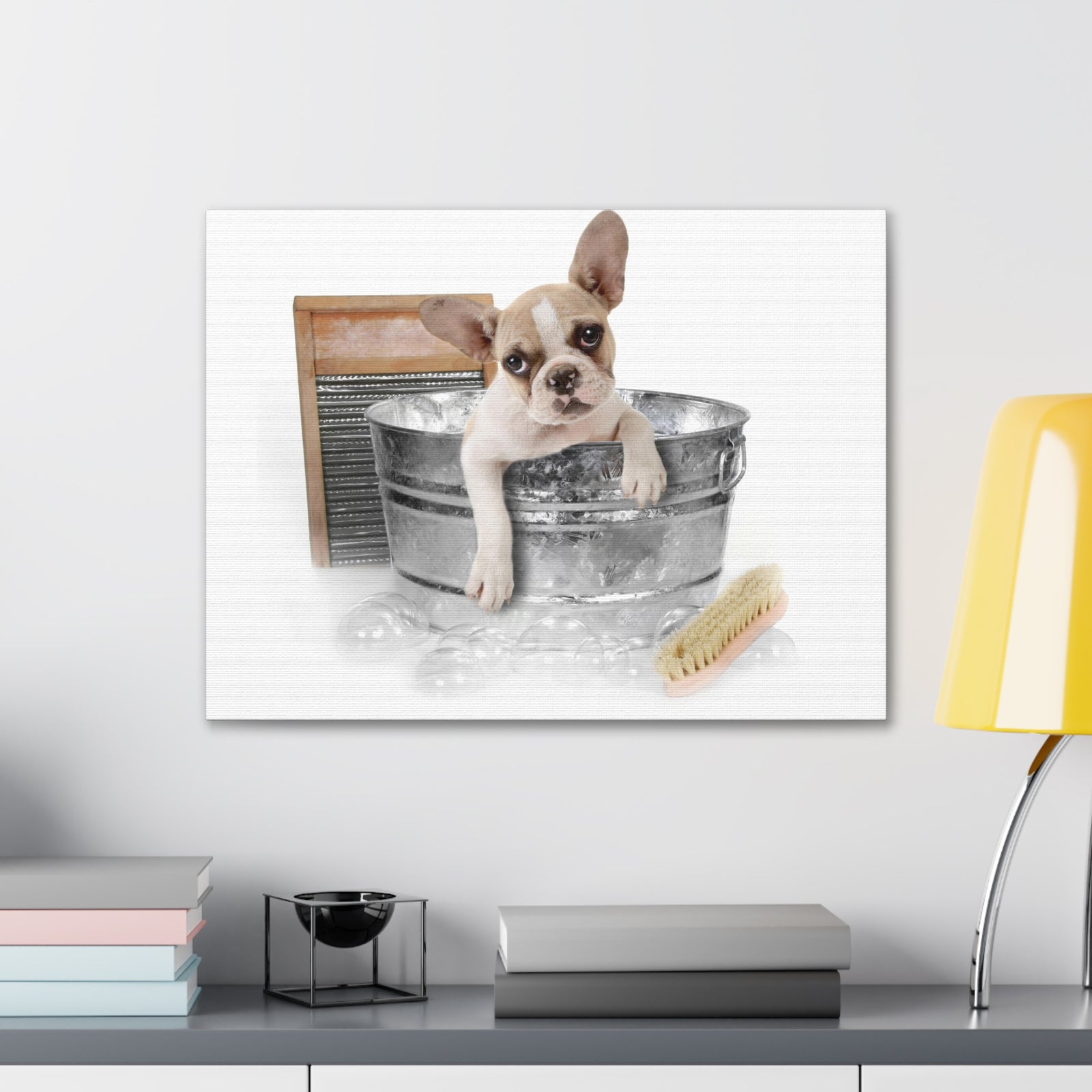 Cute French Bulldog Bath Canvas Wall Art for Home Decor Ready-to-Hang-Express Your Love Gifts