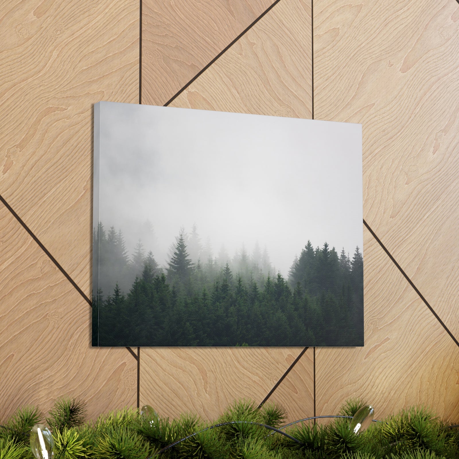 Foggy Dark Forest Nature Wilderness Photography Canvas Wall Art for Home Decor Ready-to-Hang-Express Your Love Gifts