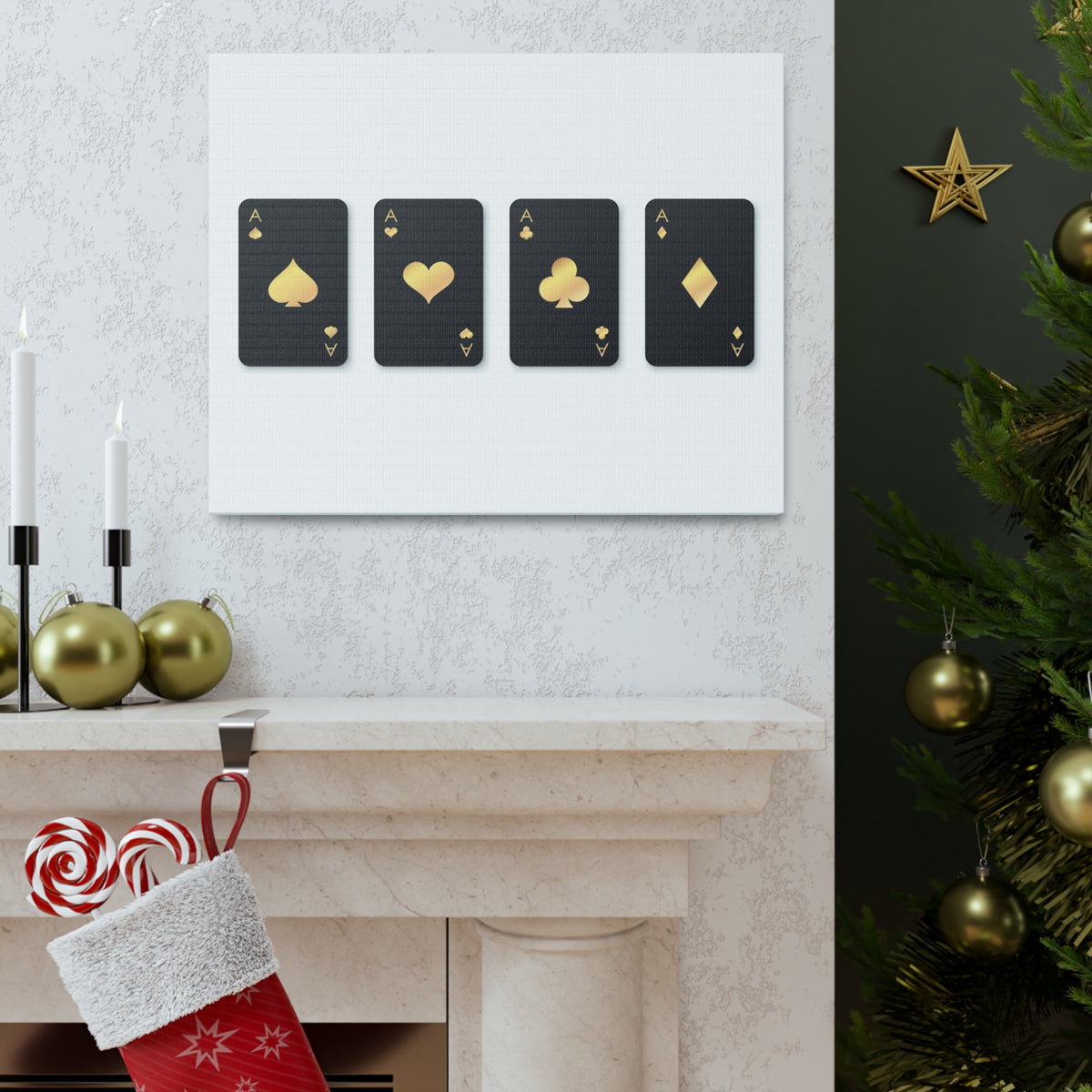 Four Black Aces Card Suits Playing Card Canvas Wall Art for Home Decor Ready-to-Hang-Express Your Love Gifts