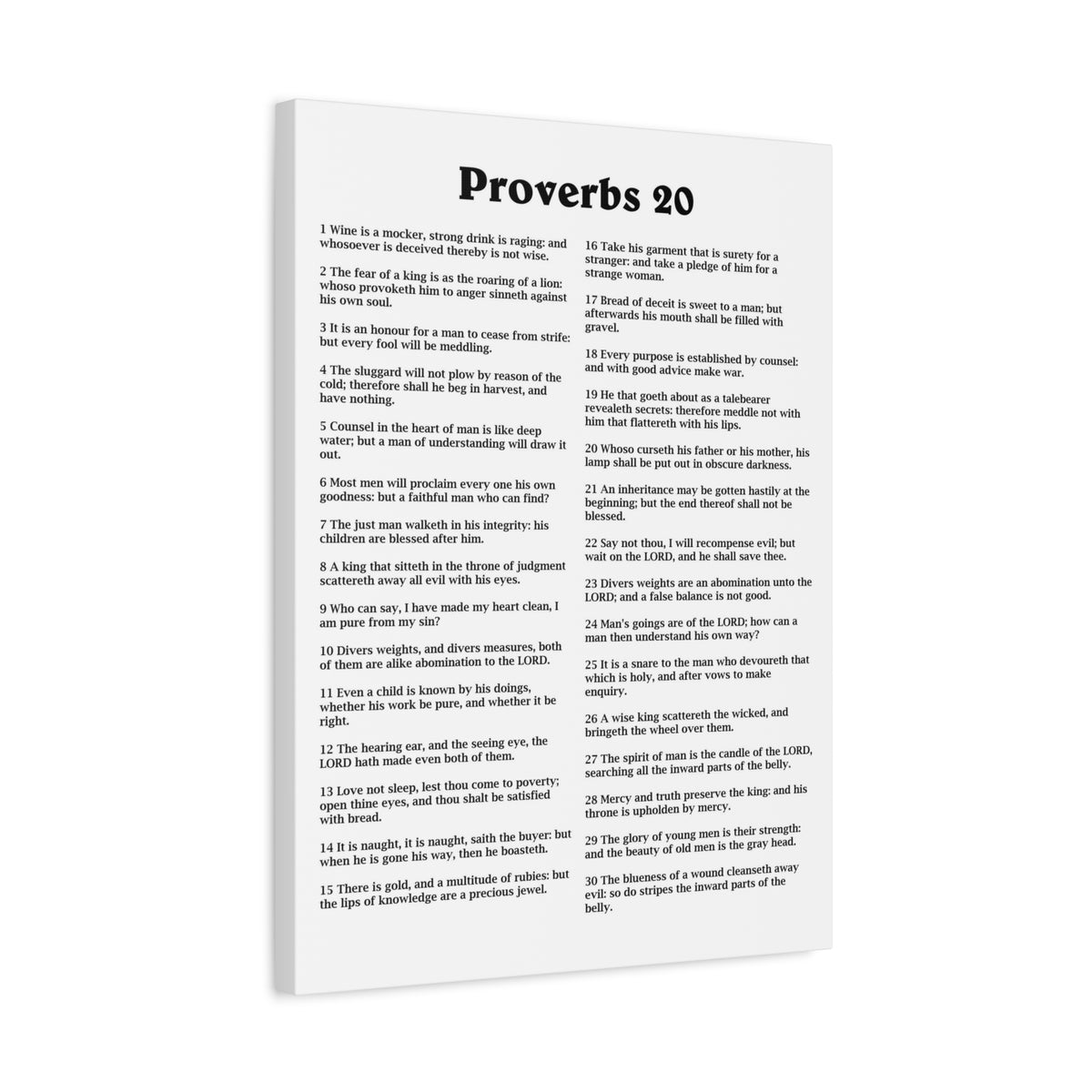 Scripture Walls Proverbs Chapter 20 White Bible Canvas Christian Wall Art Ready to Hang Unframed-Express Your Love Gifts