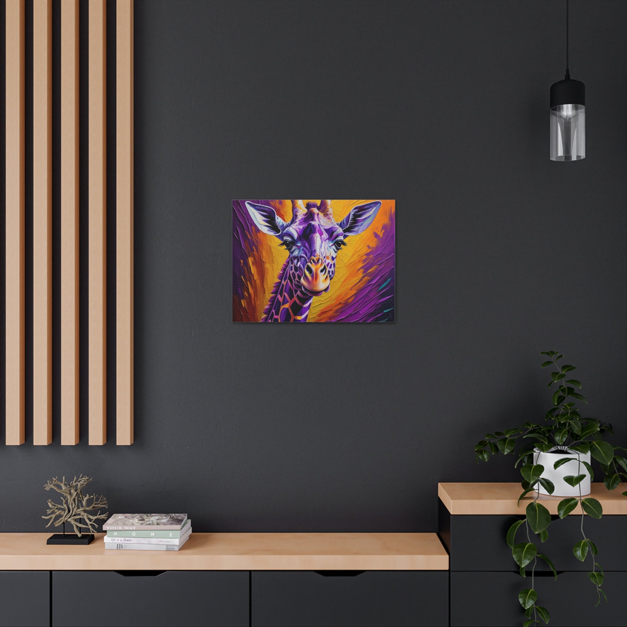 Giraffe Abstract Purple Modern Oil Painting Canvas Wall Art for Home Decor Ready-to-Hang-Express Your Love Gifts