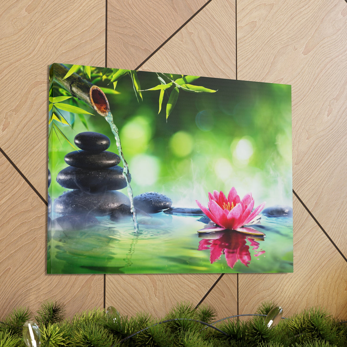 Stones and Waterlily Forest Floral Nature Photography Canvas Wall Art for Home Decor Ready-to-Hang-Express Your Love Gifts