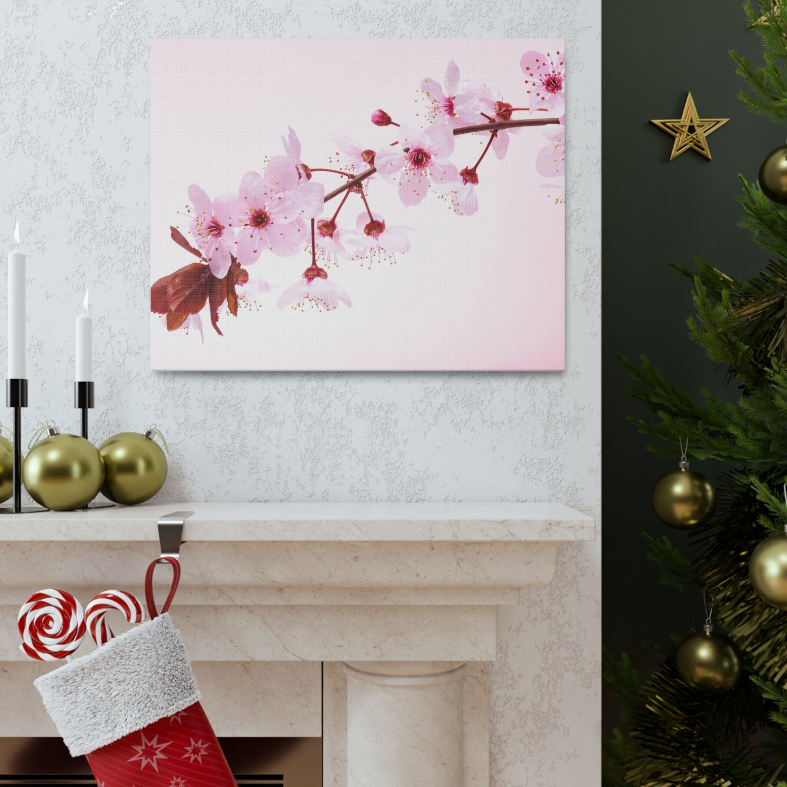 Single Cherry Blossom Forest Floral Nature Photography Canvas Wall Art for Home Decor Ready-to-Hang-Express Your Love Gifts