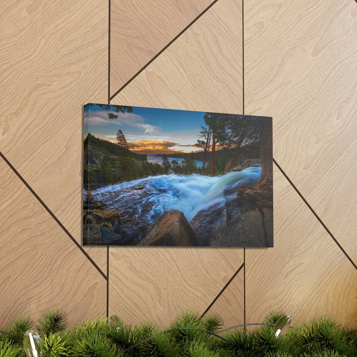 Lake Tahoe Sunset Rushing Water Modern Multicolor Scenic Nature Photography Canvas Home Office Decor Ready to Hang-Express Your Love Gifts