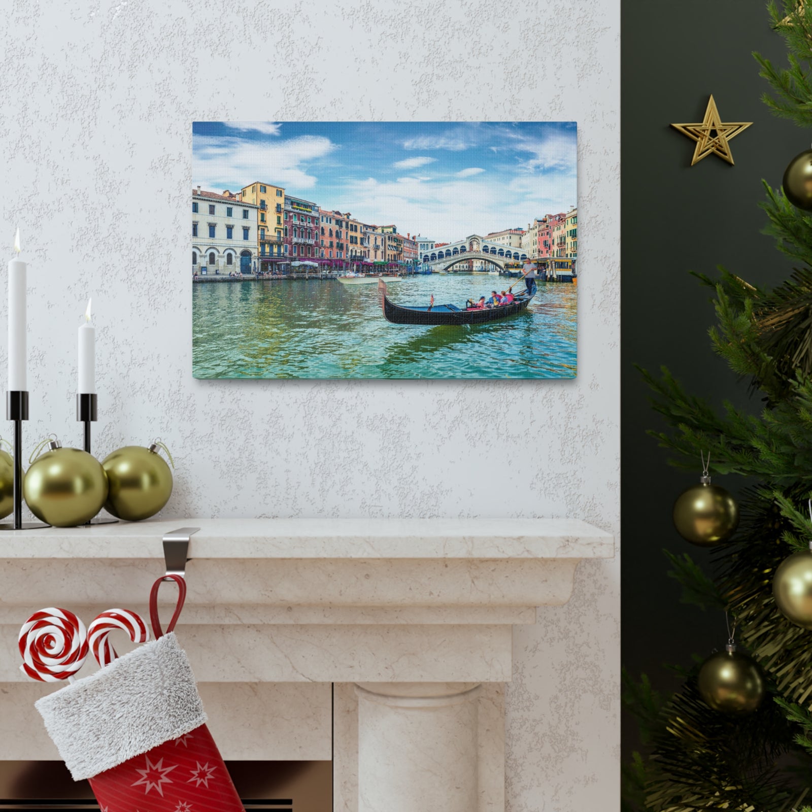 Venice Rialto Bridge Blue Sky Nature Wilderness Photography Canvas Wall Art for Home Decor Ready-to-Hang-Express Your Love Gifts