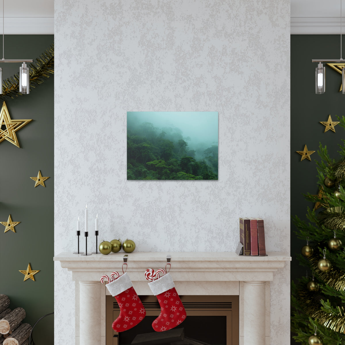 Dark Misty Forest Nature Wilderness Photography Canvas Wall Art for Home Decor Ready-to-Hang-Express Your Love Gifts