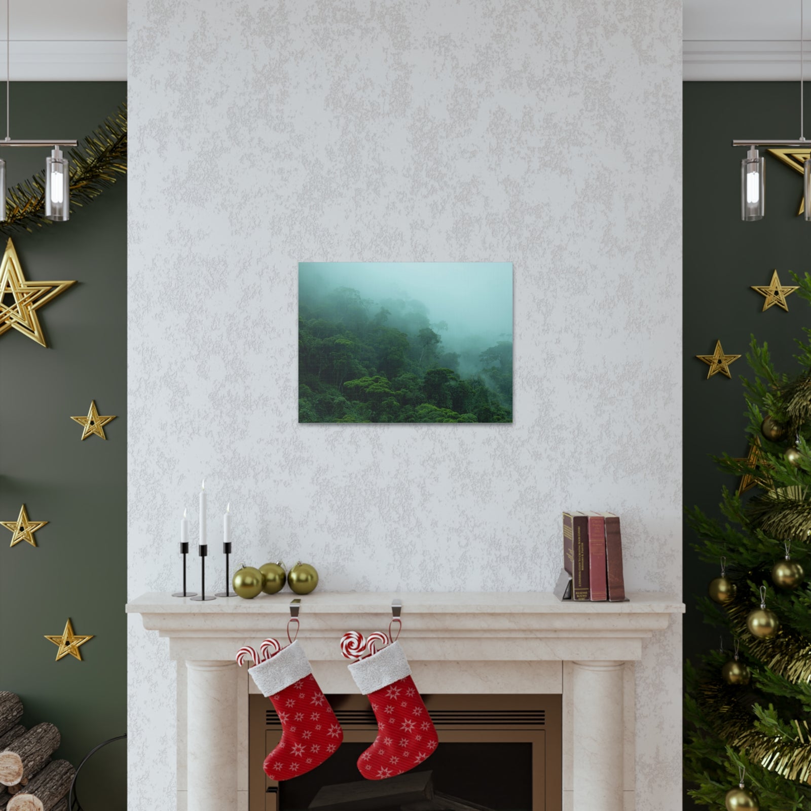 Dark Misty Forest Nature Wilderness Photography Canvas Wall Art for Home Decor Ready-to-Hang-Express Your Love Gifts