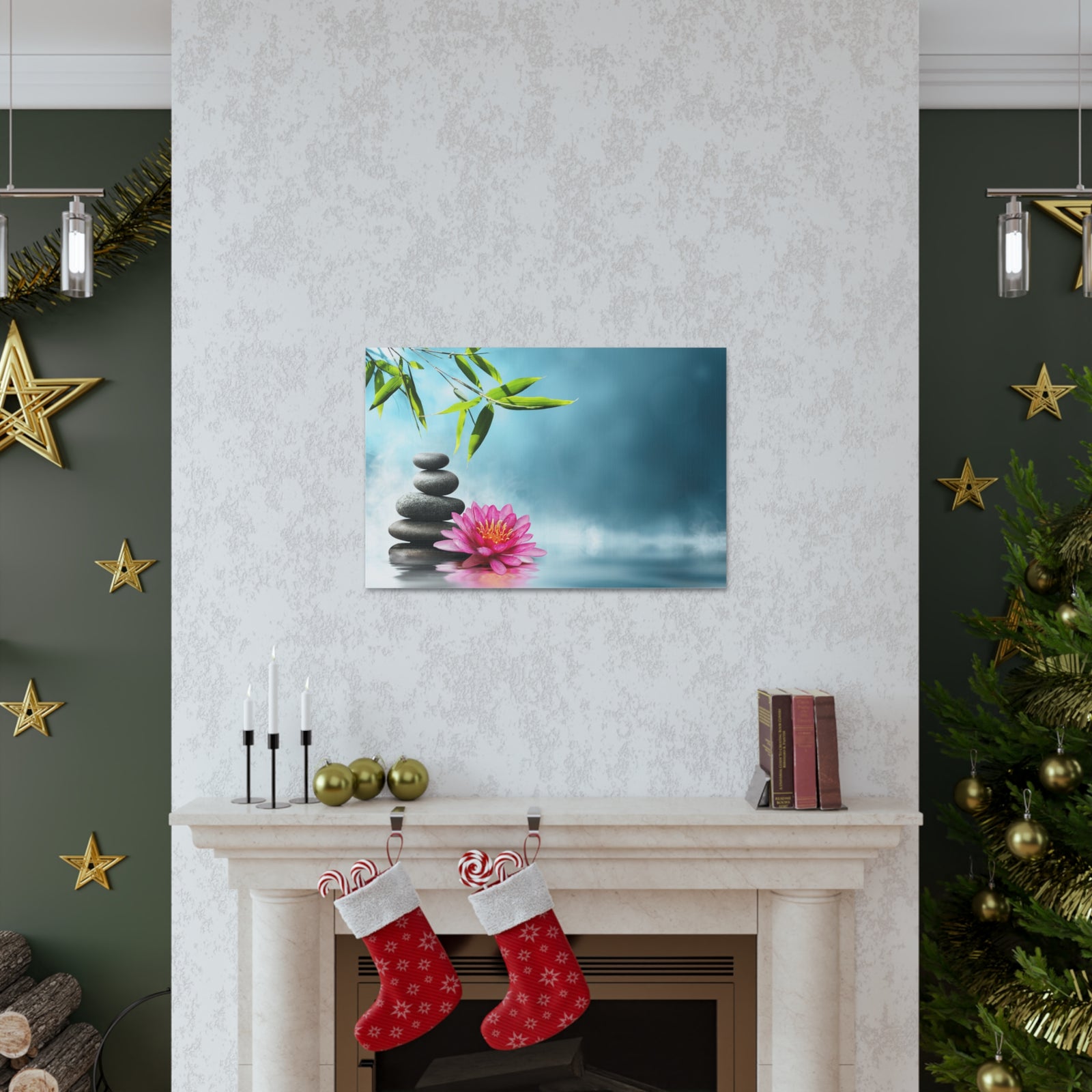 Waterlily with Stones Forest Floral Nature Photography Canvas Wall Art for Home Decor Ready-to-Hang-Express Your Love Gifts