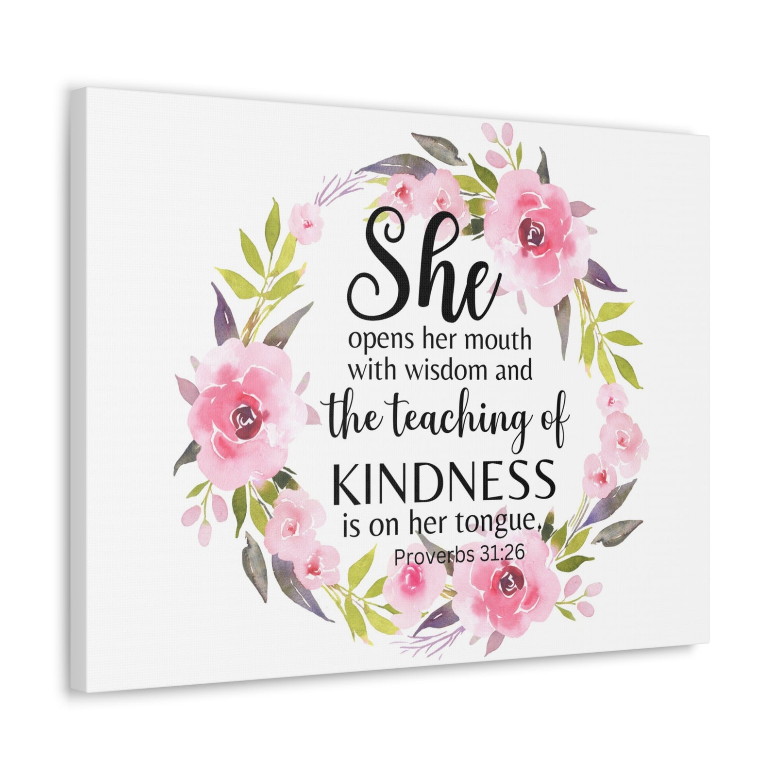 Scripture Walls Proverbs 31:26 She Teaches Kindness Bible Verse Canvas Christian Wall Art Ready to Hang Unframed-Express Your Love Gifts