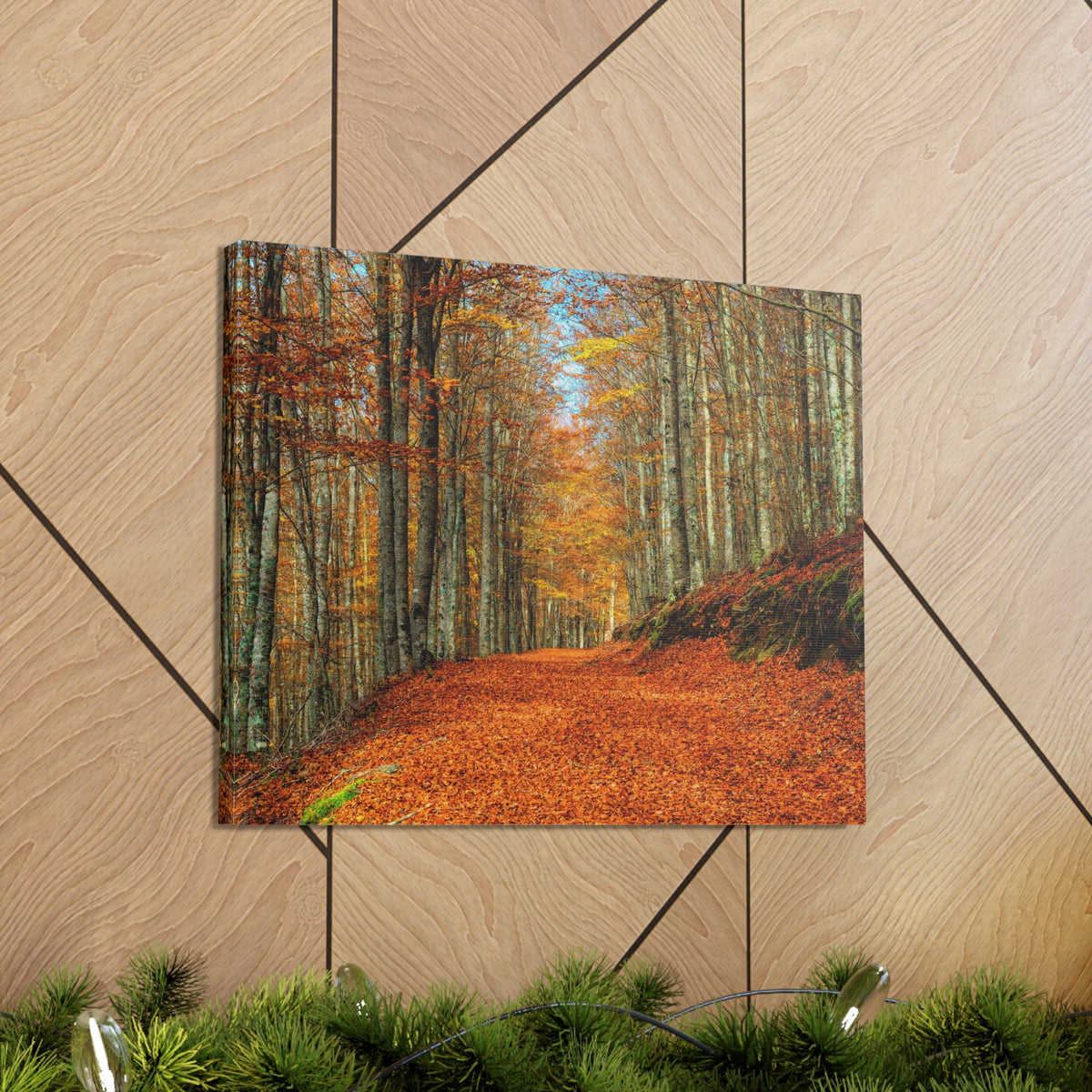 Path Through Red & Orange Autumn Park Nature Wilderness Photography Canvas Wall Art for Home Decor Ready-to-Hang-Express Your Love Gifts