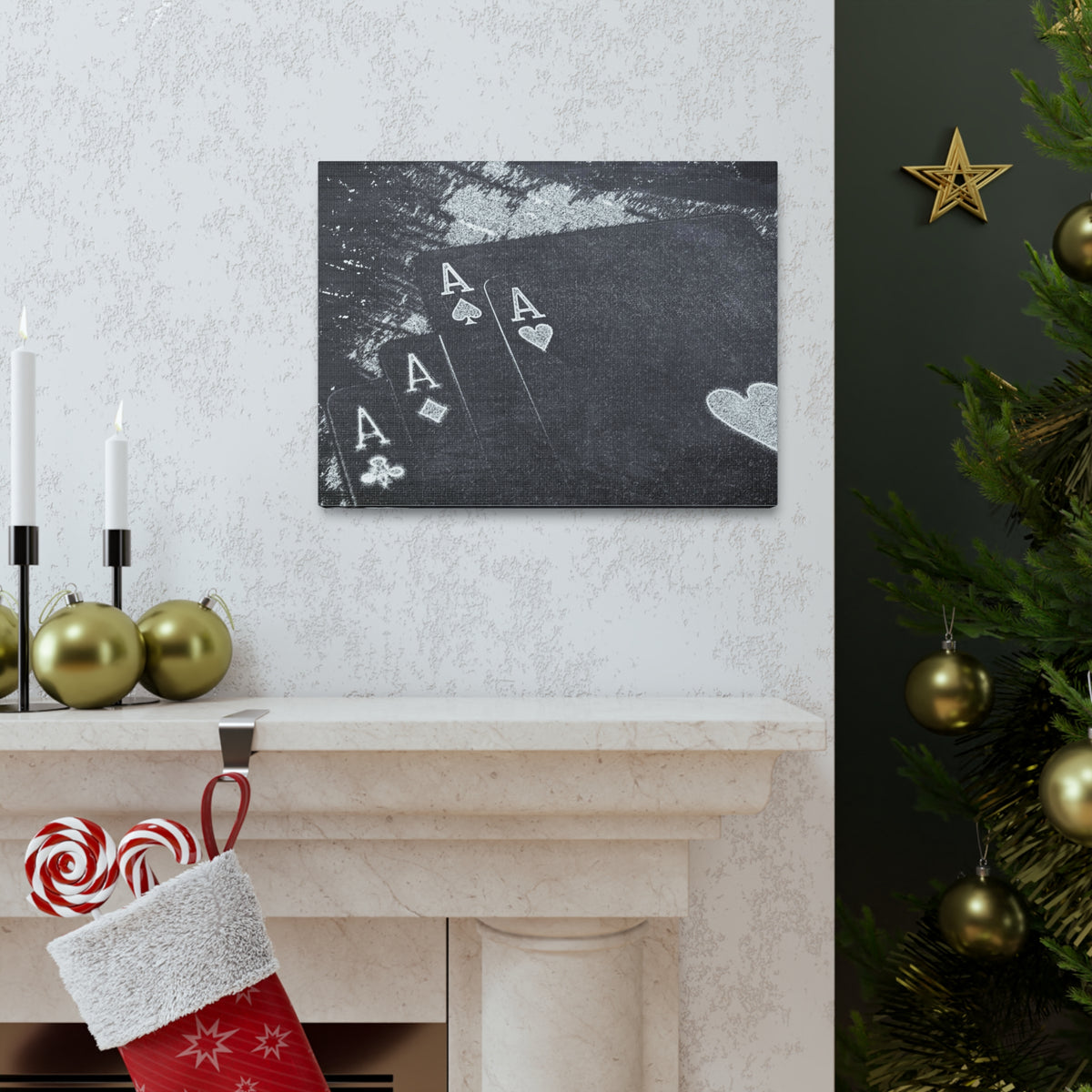 Chalkboard Playing Card Suit Ranked Playing Card Canvas Wall Art for Home Decor Ready-to-Hang-Express Your Love Gifts