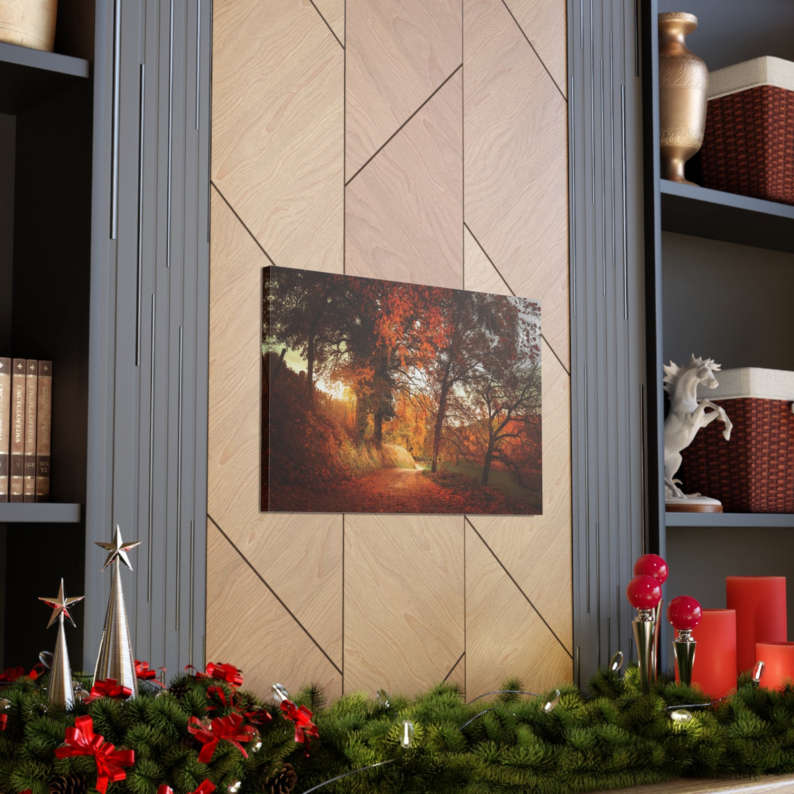 Autumn Park Orange Tree Nature Wilderness Photography Canvas Wall Art for Home Decor Ready-to-Hang-Express Your Love Gifts