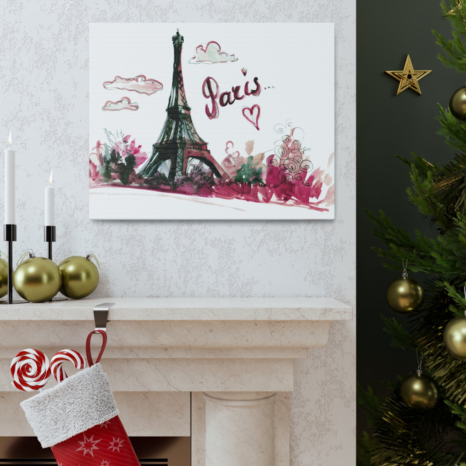 Pink Eiffel Tower Illustration Paris France Canvas Artwork High-Quality Breathtaking French City for Home Decor Ready to Hang-Express Your Love Gifts