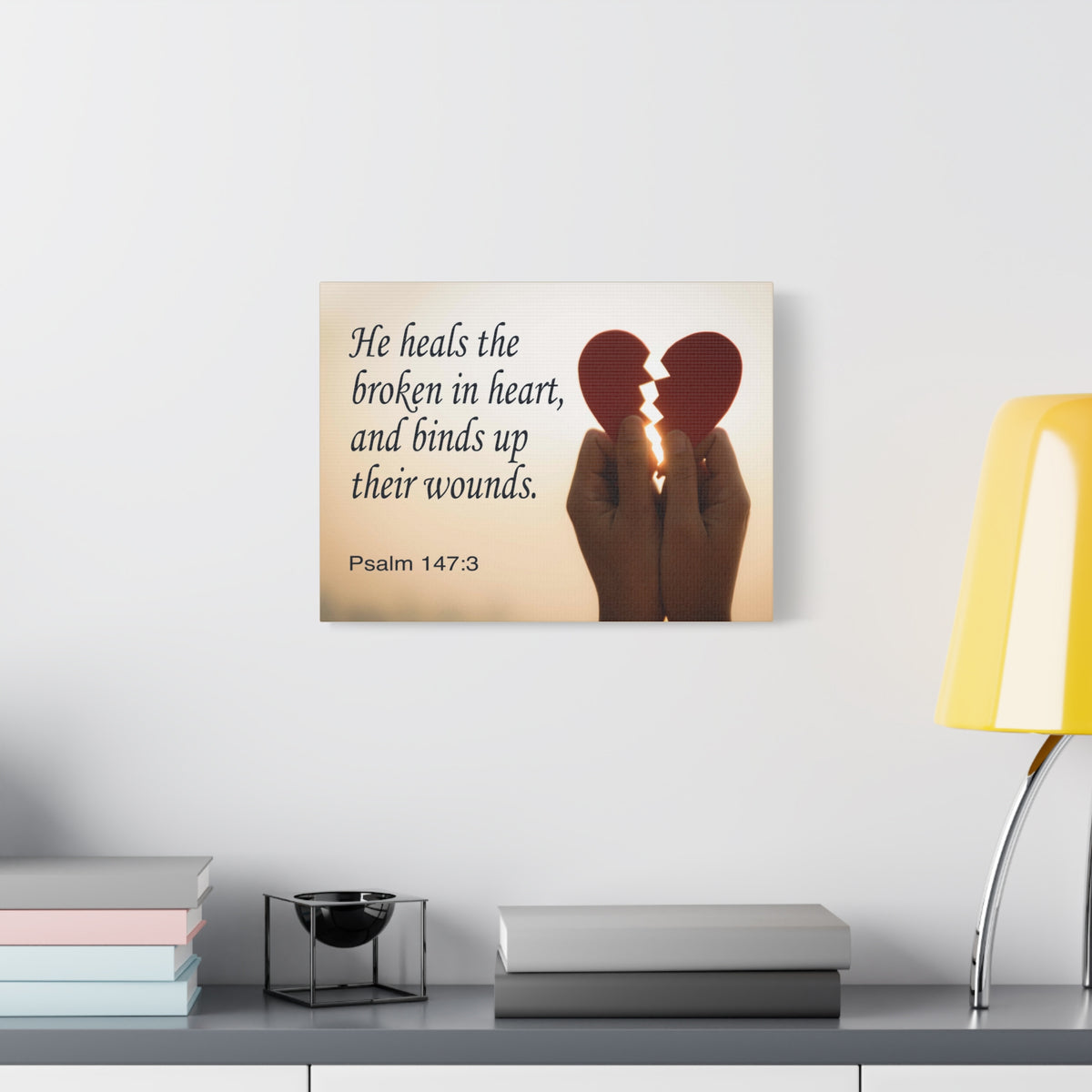 Scripture Canvas Heals the Broken Psalm 147:3 Christian Wall Art Bible Verse Print Ready to Hang-Express Your Love Gifts