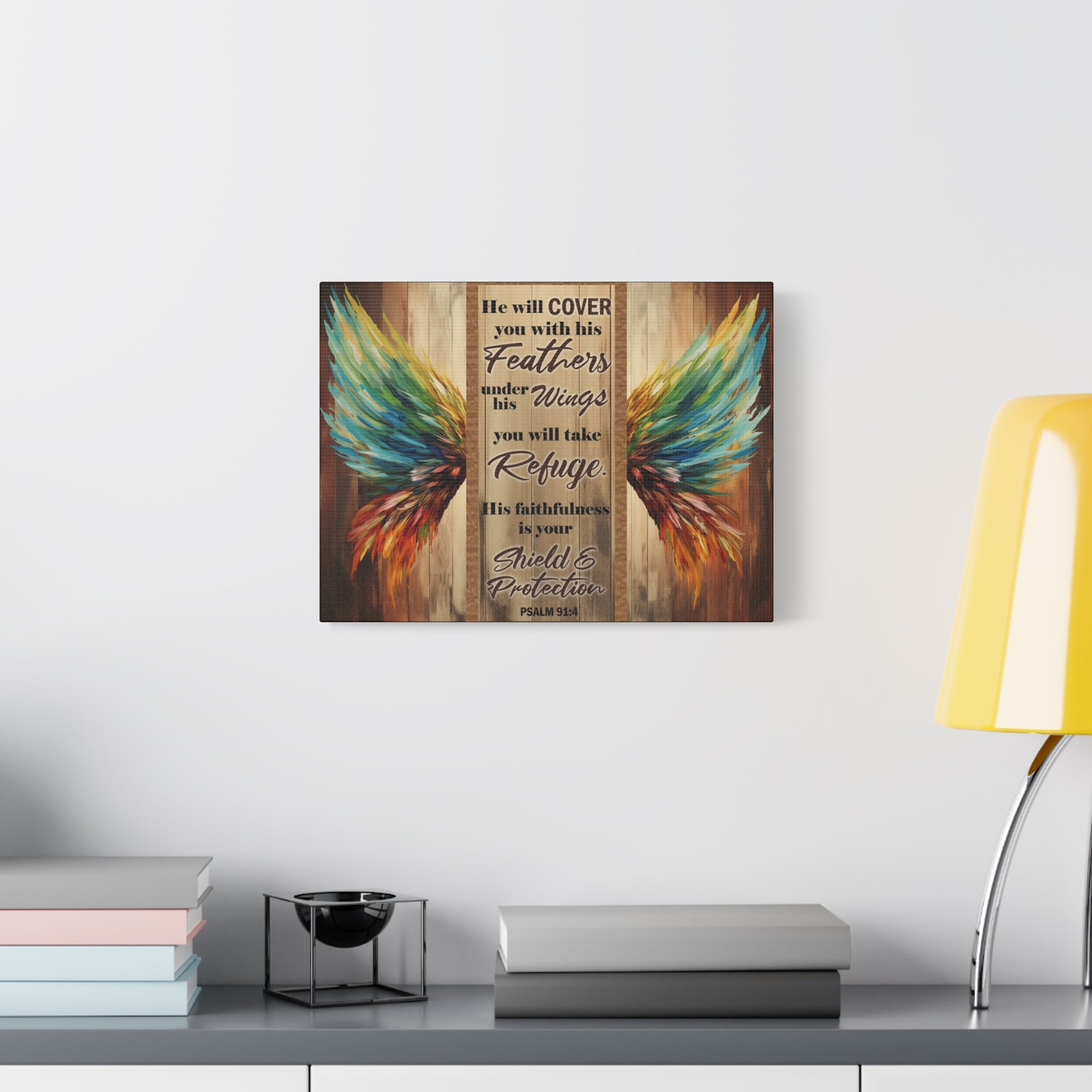 Scripture Walls Shield and Protection Psalm 91:4 Christian Wall Art Print Ready to Hang Unframed-Express Your Love Gifts