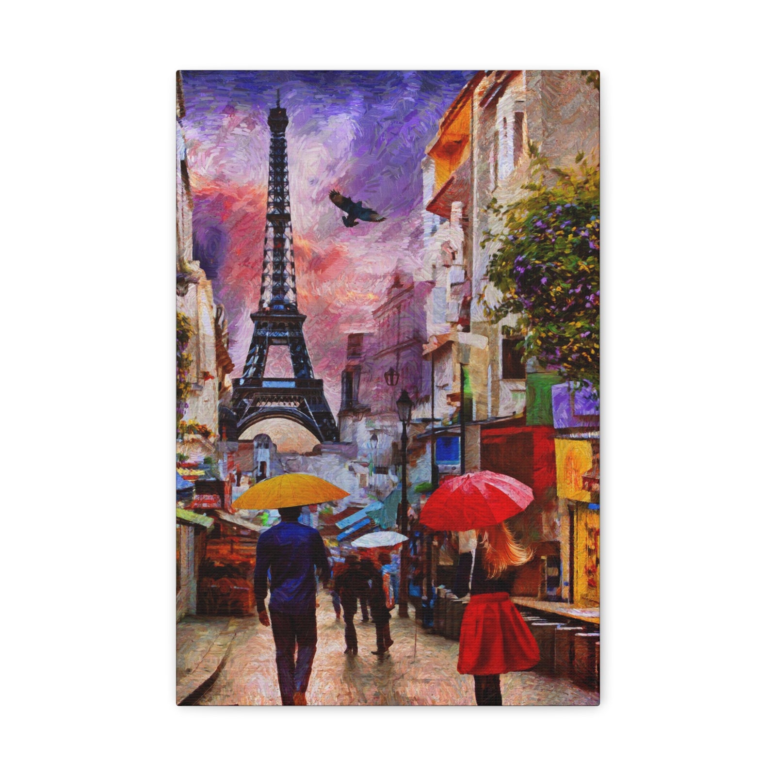 Paris Romantic Couple Red Umbrella Eiffel Tower France Canvas Artwork High-Quality Breathtaking French City for Home Decor Ready to Hang-Express Your Love Gifts