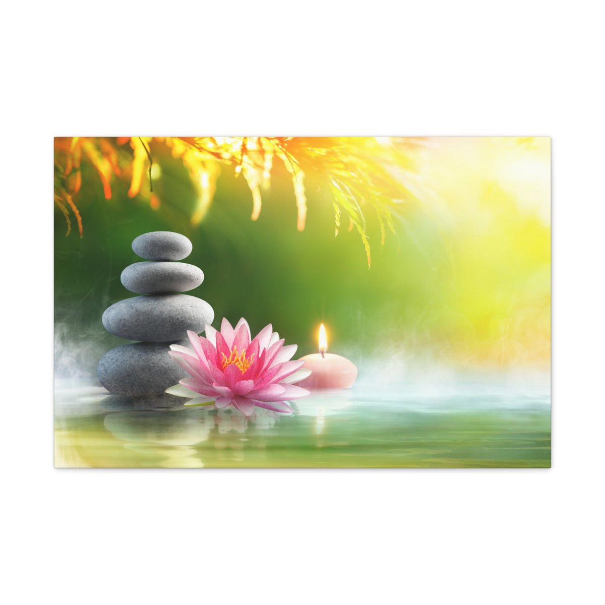 Relaxation with Massage Stones Forest Floral Nature Photography Canvas Wall Art for Home Decor Ready-to-Hang-Express Your Love Gifts