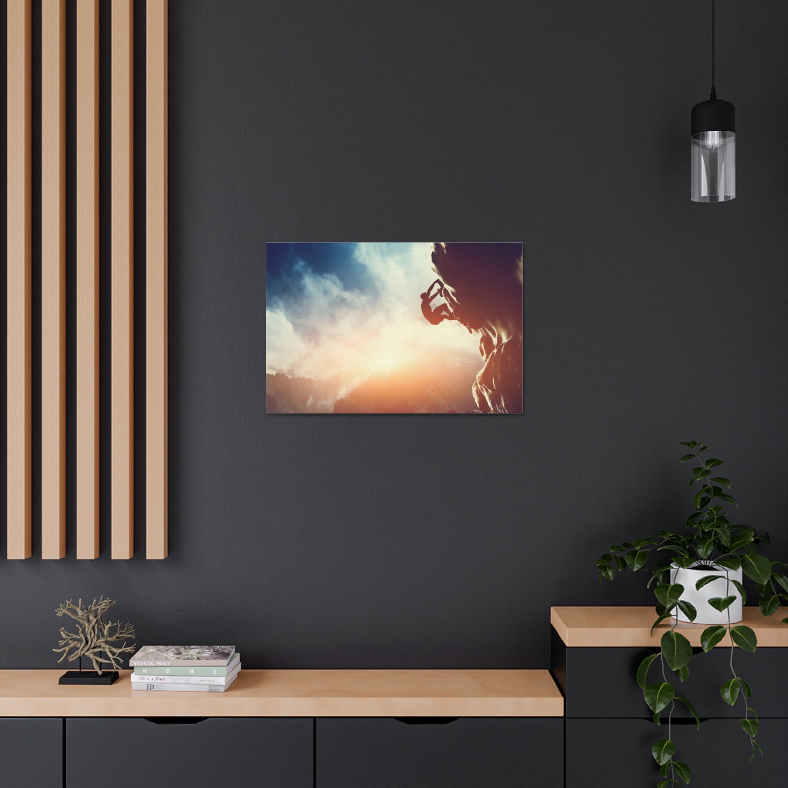 Man Climbing Rock Mountain Nature Wilderness Photography Canvas Wall Art for Home Decor Ready-to-Hang-Express Your Love Gifts