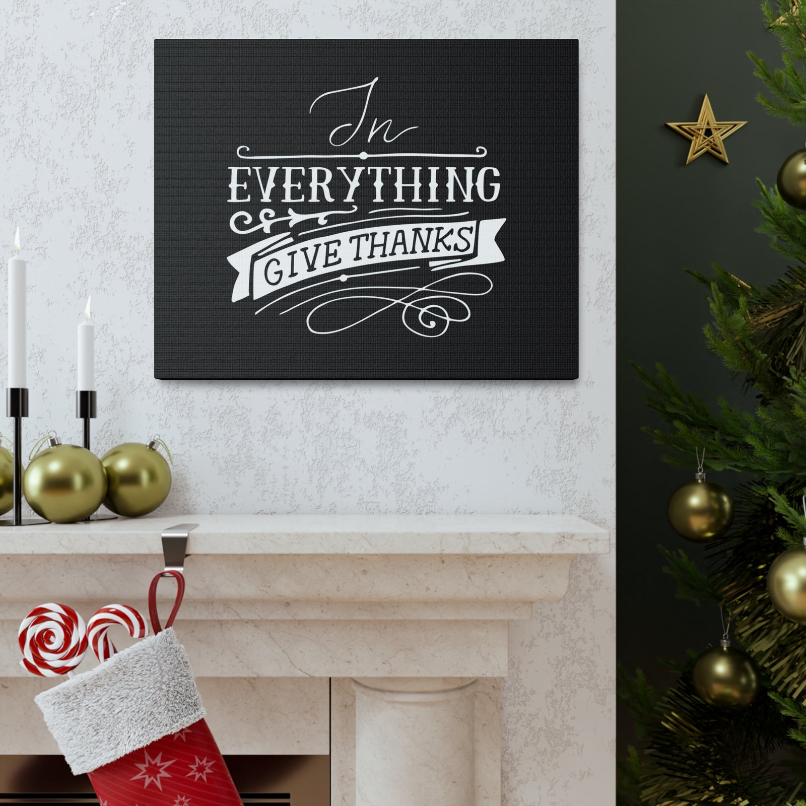 Scripture Canvas In Everything Give Thanks 1 Thessalonians 5:16-18 Christian Wall Art Bible Verse Print Ready To Hang-Express Your Love Gifts